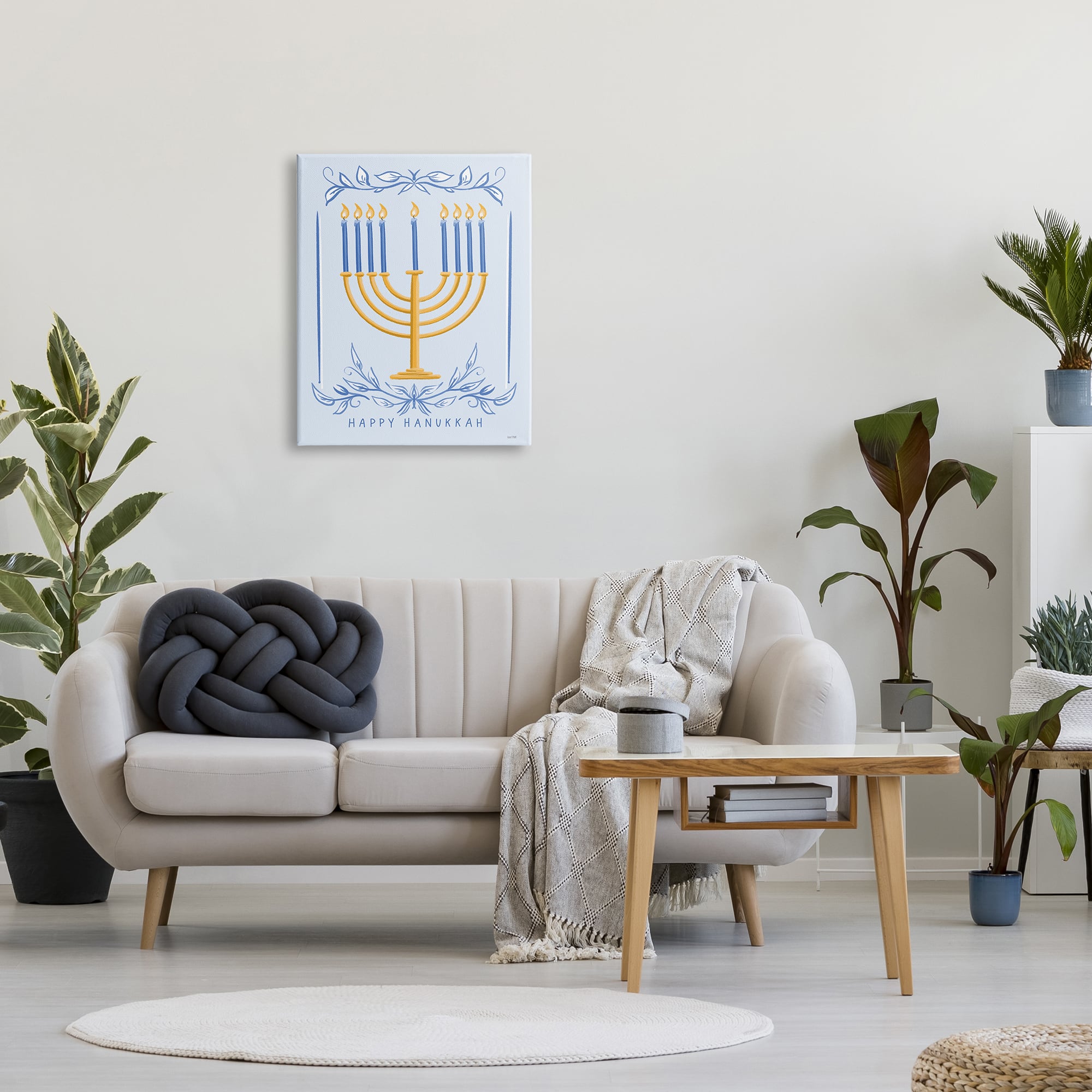 Stupell Industries Happy Hanukkah Botanical Menorah Canvas Wall Art