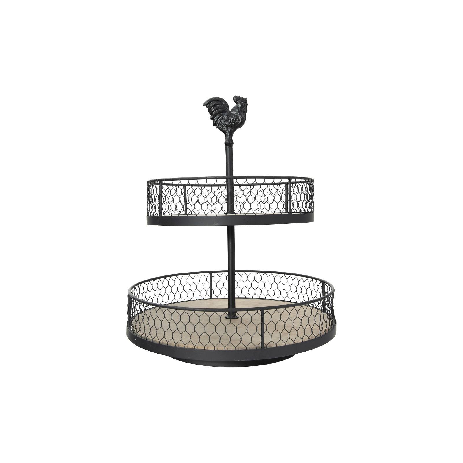 Hello Honey® 18.5" 2-Tier Wood & Metal Round Trays With Rooster Top