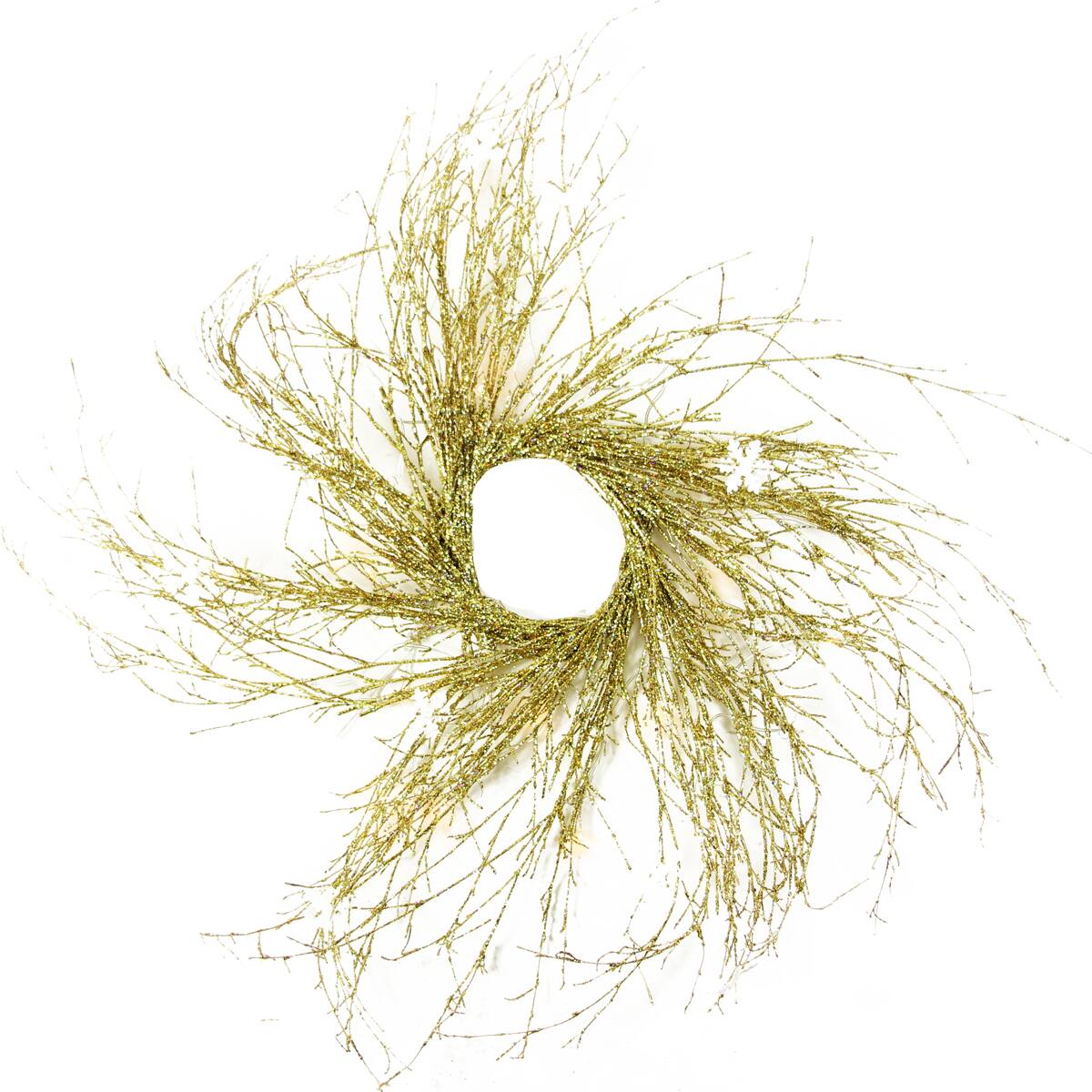 36" Pre-Lit Gold Glittered Twig Wreath with Warm White Lights