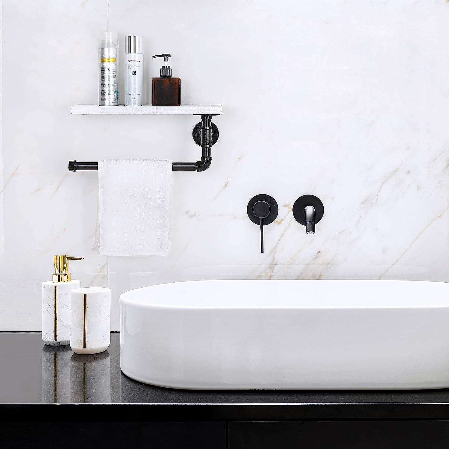 Wall-Mount Whitewashed Wood & Iron Toilet Paper Holder