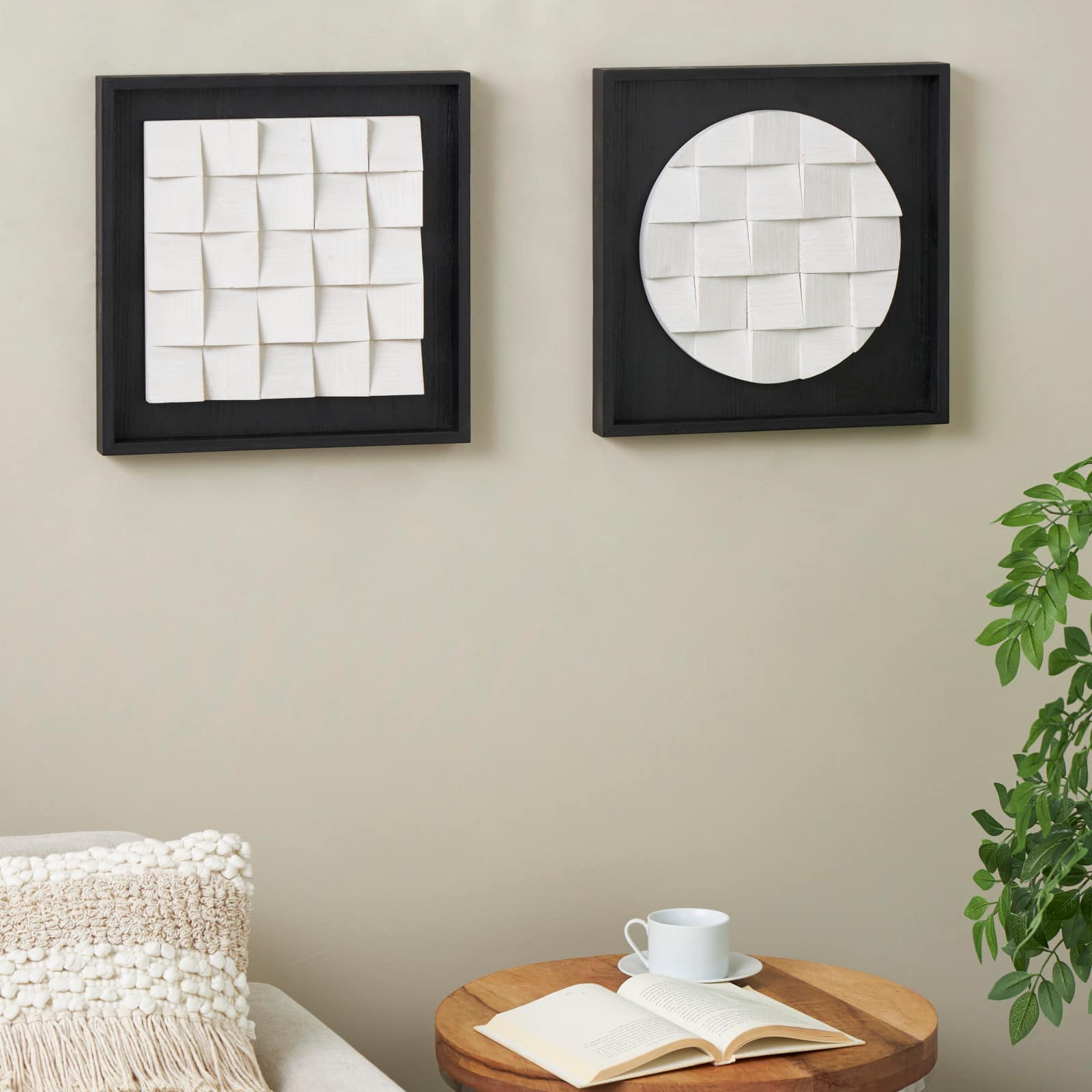 16" x 16" White & Black Geometric 3D Cube Grid Wall Décor Set