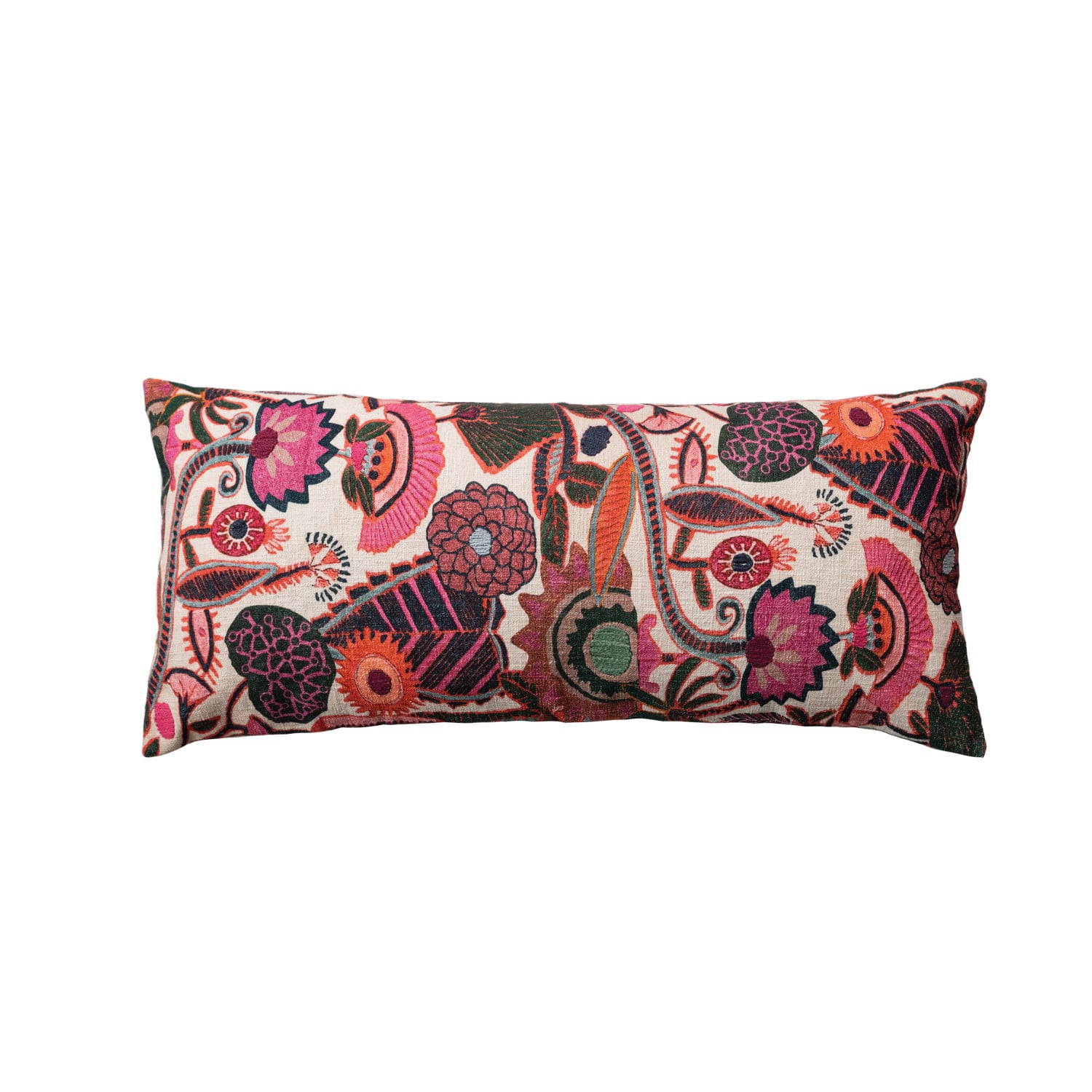 Hello Honey® Multicolor Floral Embroidered Cotton Slub Lumbar Pillow with Chambray Back