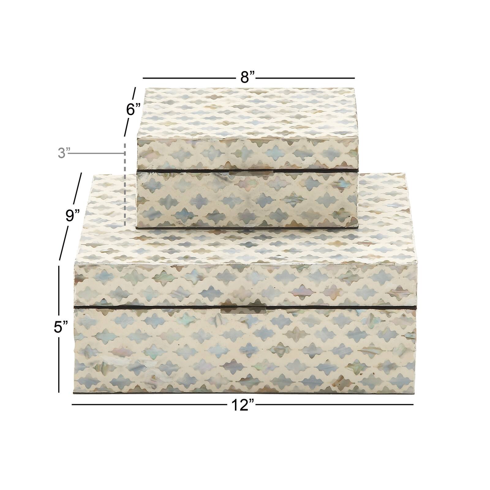 Coastal Rectangular White Wooden Zigzag Decorative Box Set