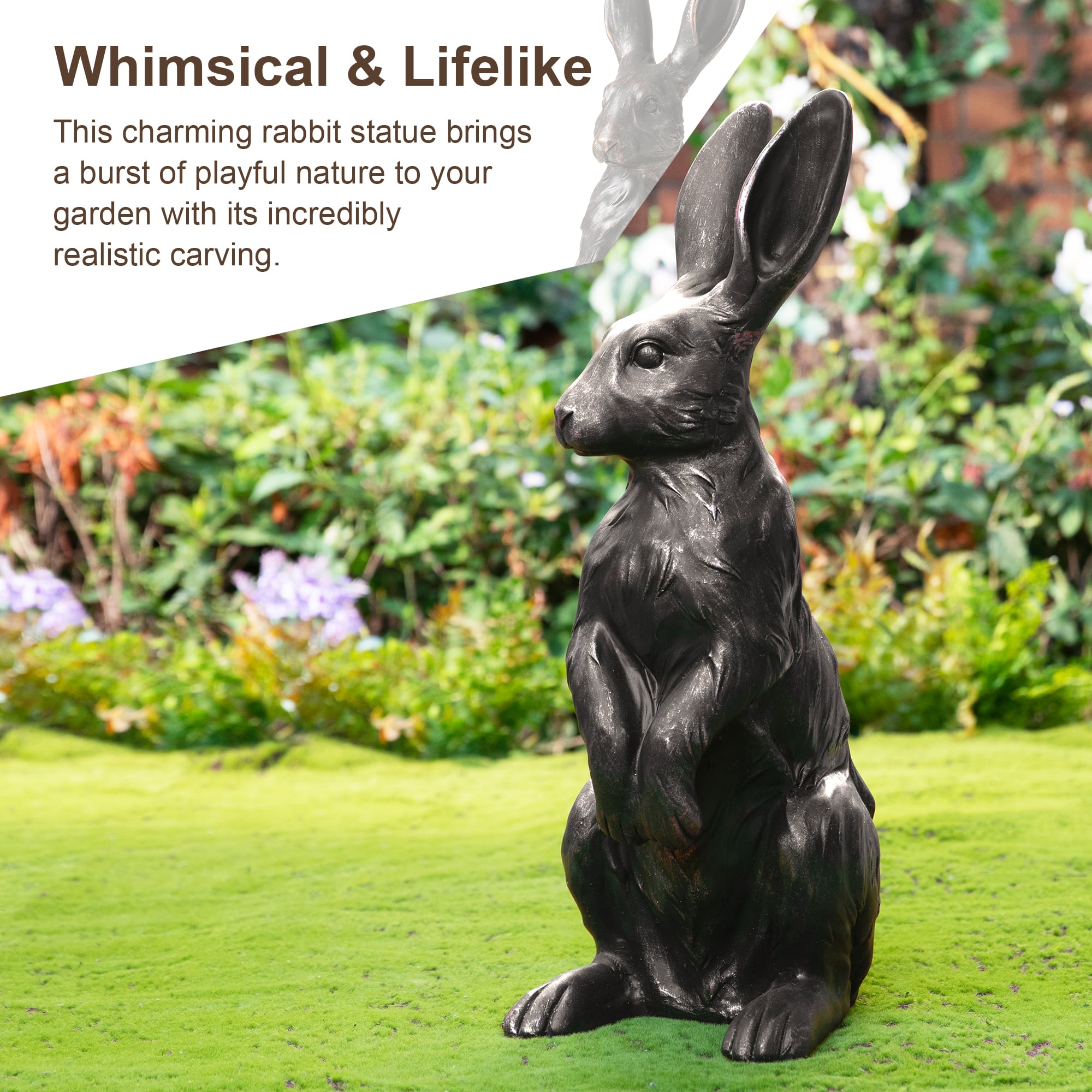 Glitzhome® 23" MGO Bronze Standing Rabbit Statue