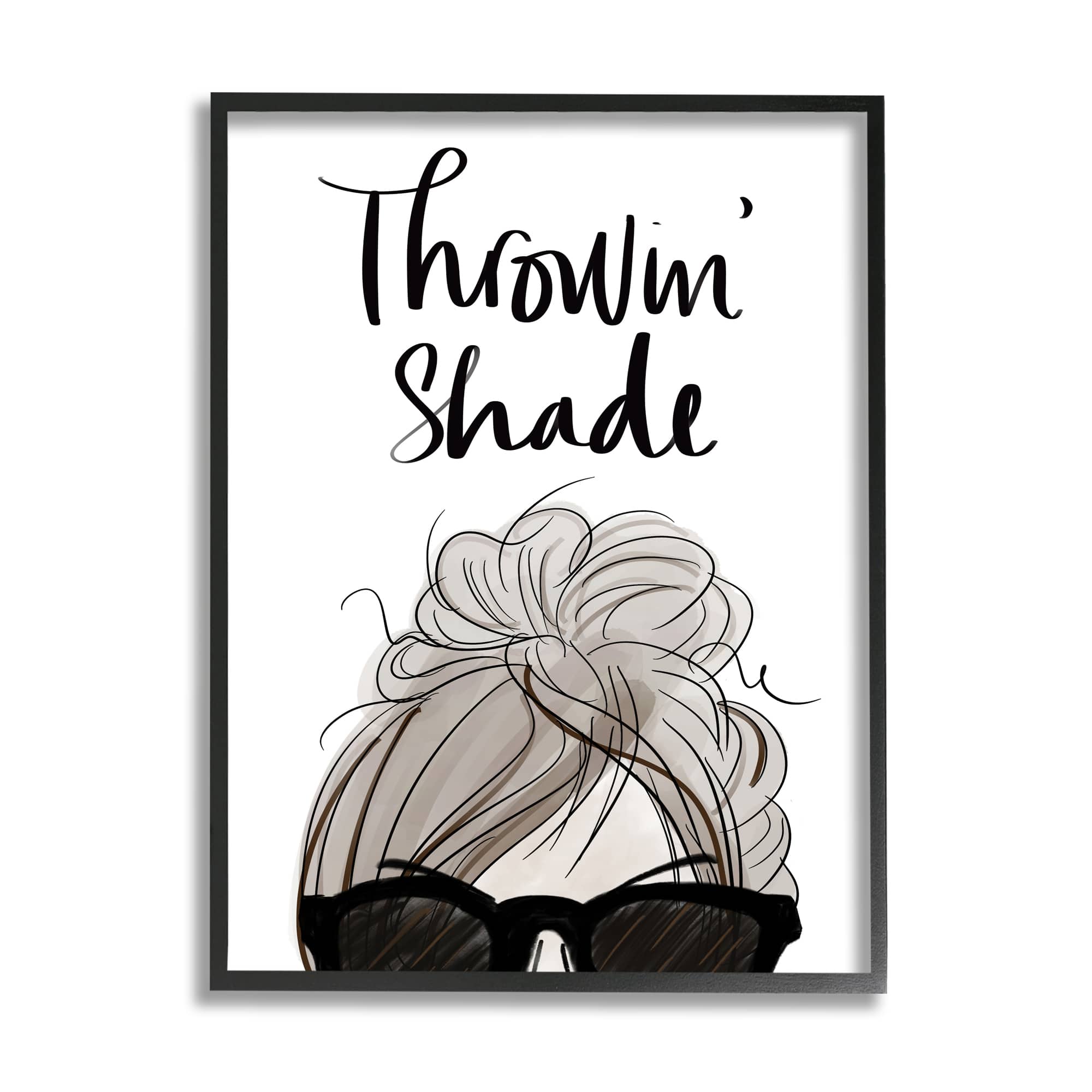 Stupell Industries Throwin' Shade Phrase Woman in Sunglasses in Black Frame Wall Art