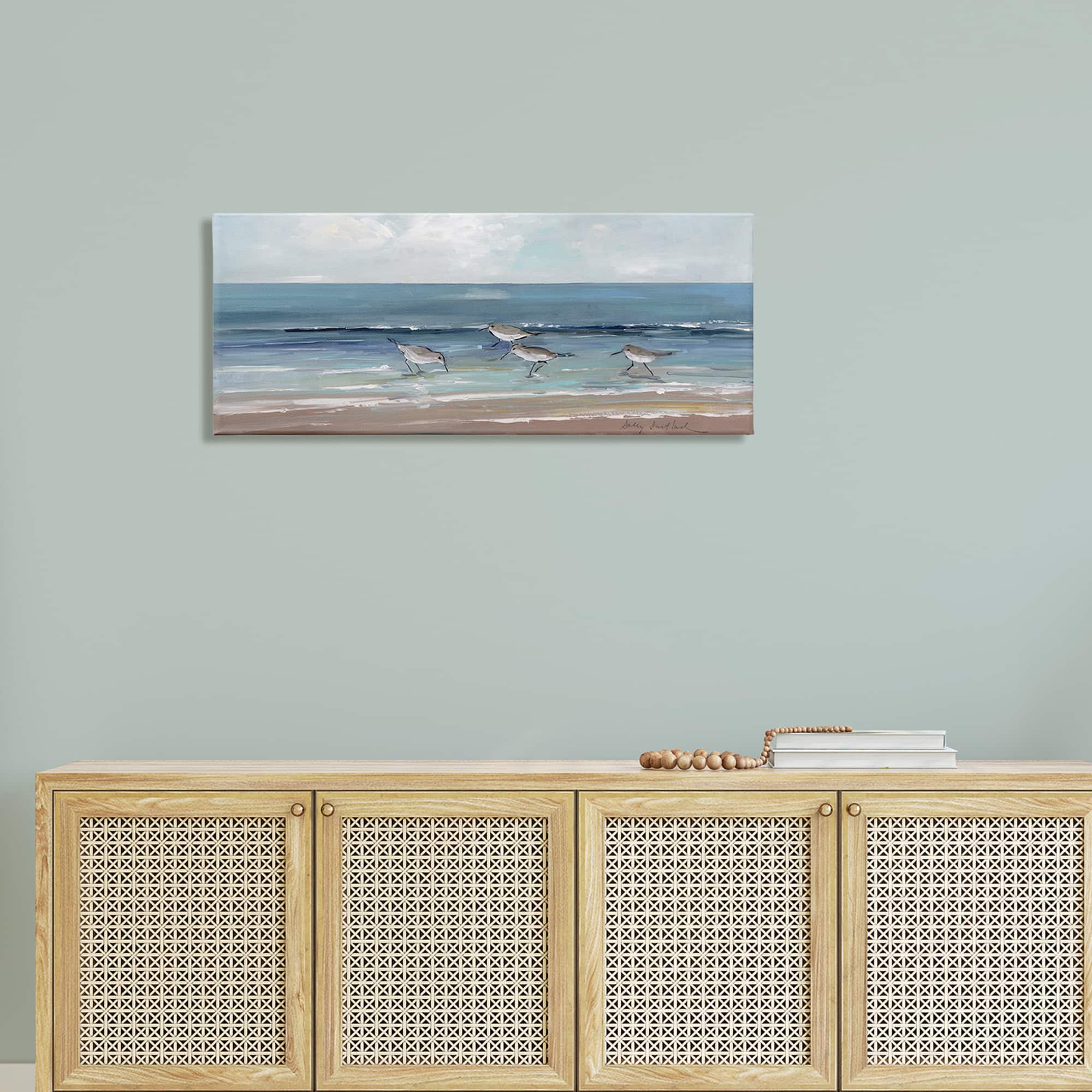 Stupell Industries Sandpipers Birds Cloudy Sky Beach Shore Painting Canvas Wall Art