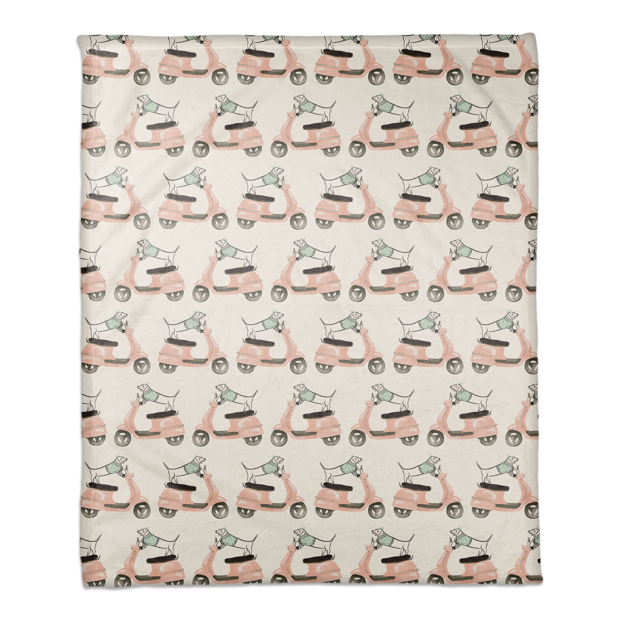 Dog Scooter Pink Mint 50" x 60" Coral Fleece Blanket