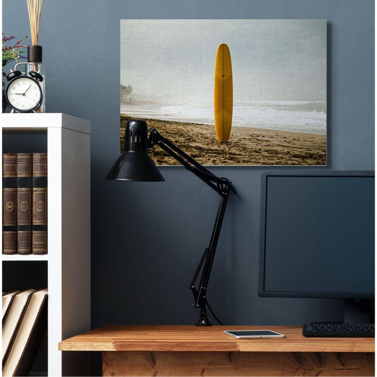 Stupell Industries Yellow Surfboard in Sand Canvas Wall Art