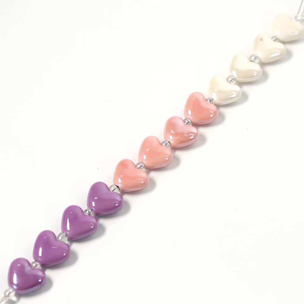 Jesse James Beads White, Pink & Purple Ceramic Heart Beads