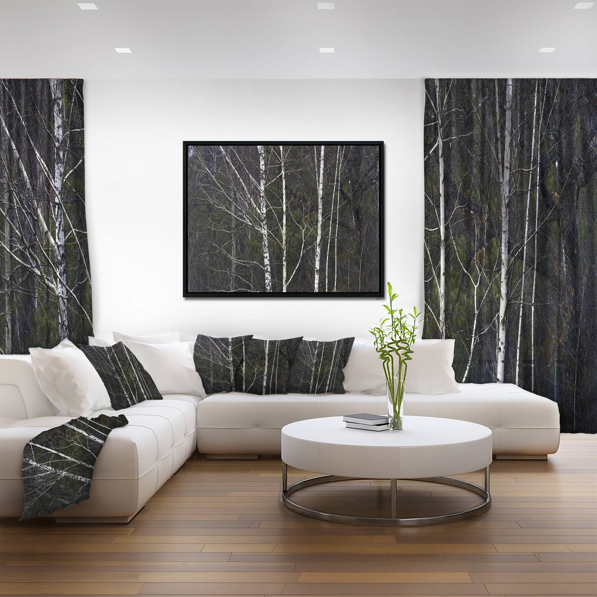 Designart - Black and White Birch Forest - Abstract Wall Art Canvas in Black Frame