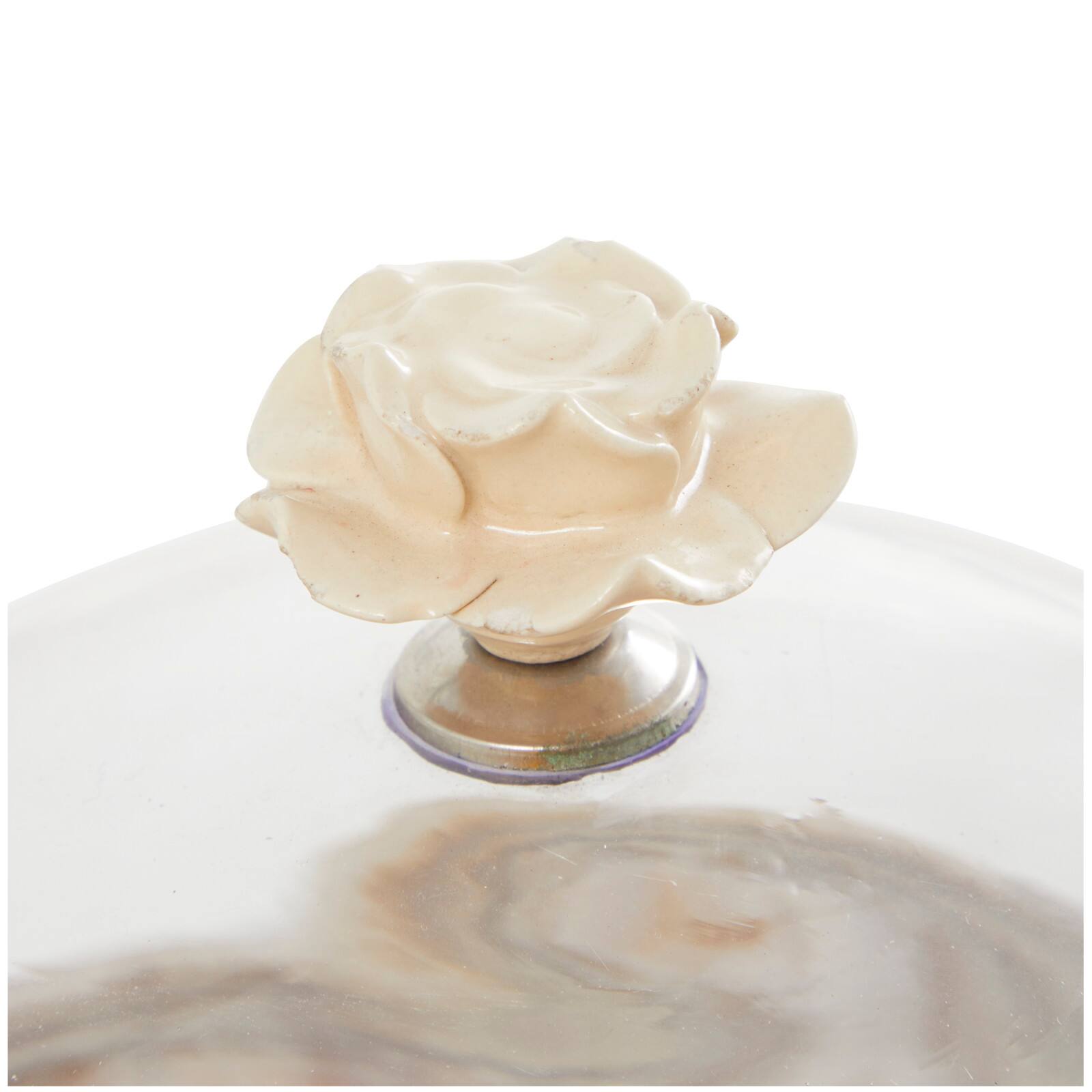 12.25" Cream Wood Cake Stand with Glass Dome Tabletop Décor