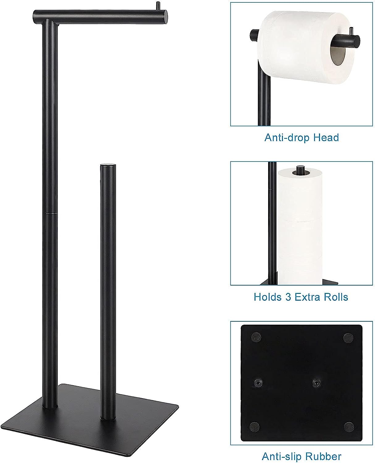 Black Freestanding Metal Toilet Paper Roll Holder