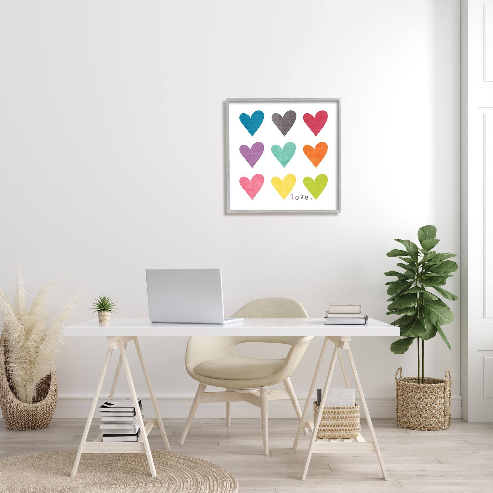 Stupell Industries Watercolor Cute Hearts Love Framed Wall Art