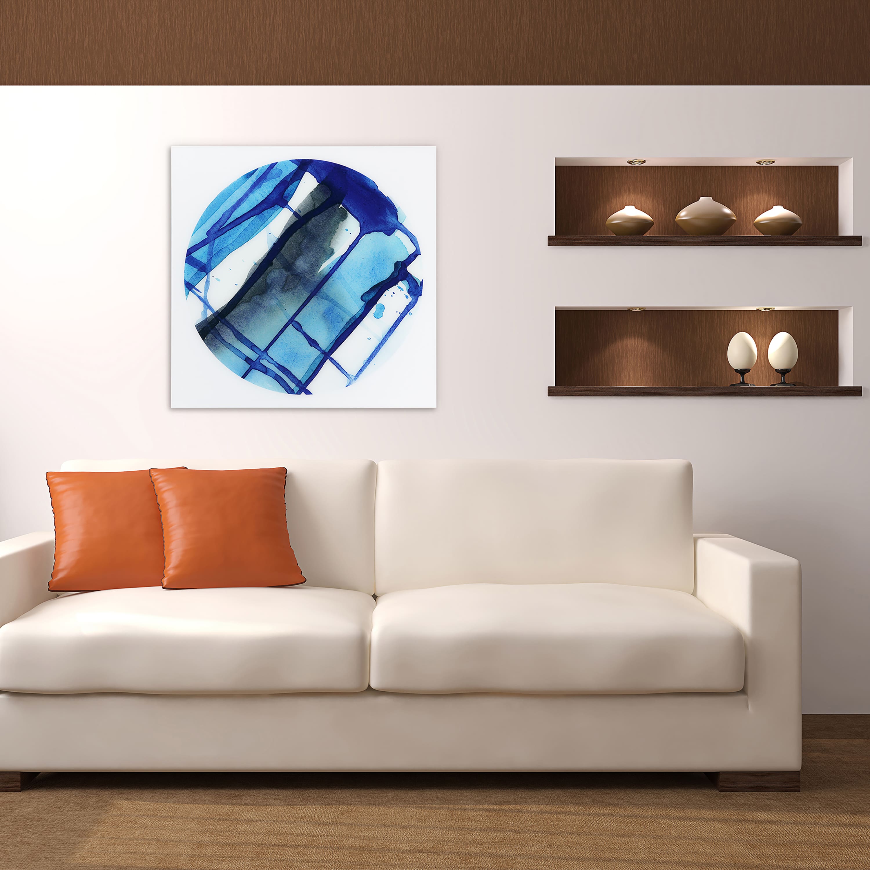 Empire Art Direct 38" x 38" Blue Stripes 1 Frameless Free Floating Printed Tempered Glass Wall Art