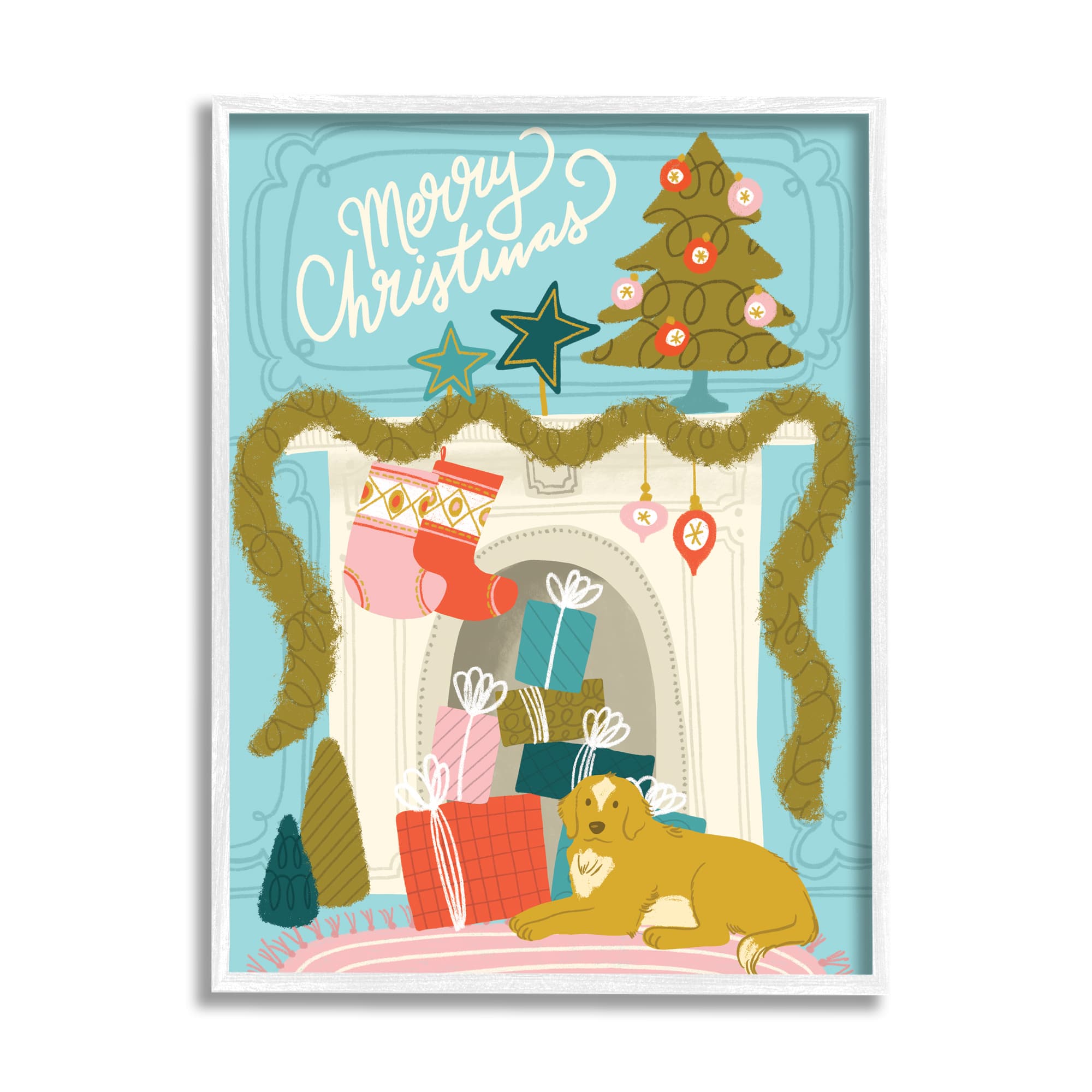 Stupell Industries Whimsical Fireplace Merry Christmas Framed Giclee Art