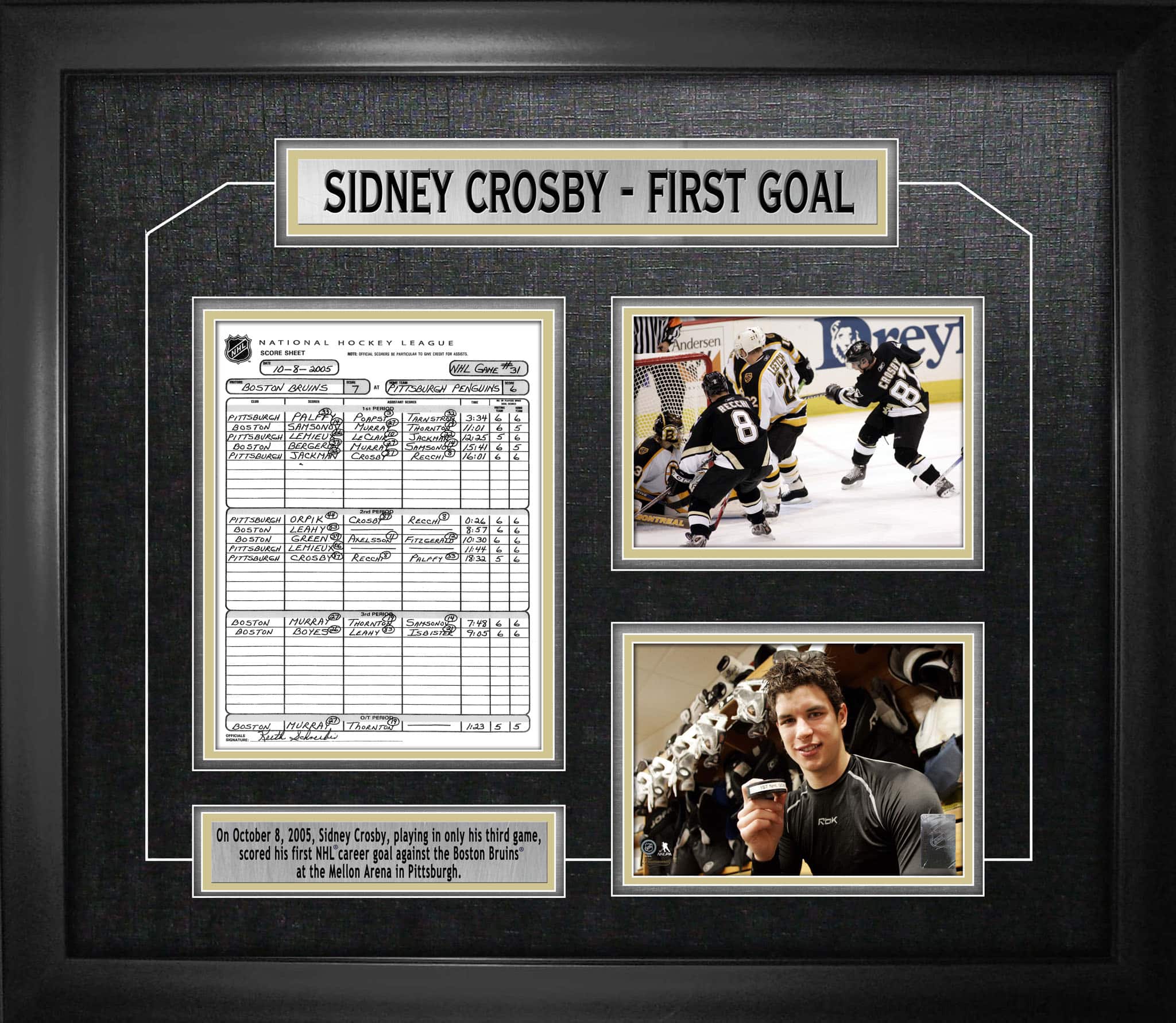 Sidney Crosby Pittsburgh Penguins Framed First Goal Collage with Scoresheet 28.5" x 24.5"