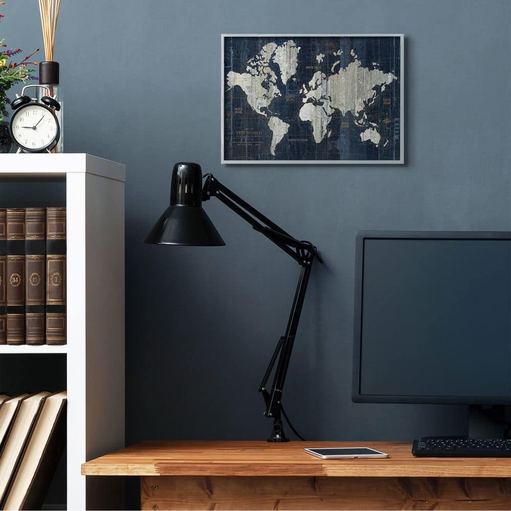 Stupell Industries Distressed Antique World Map Rustic Aesthetic Framed Wall Art