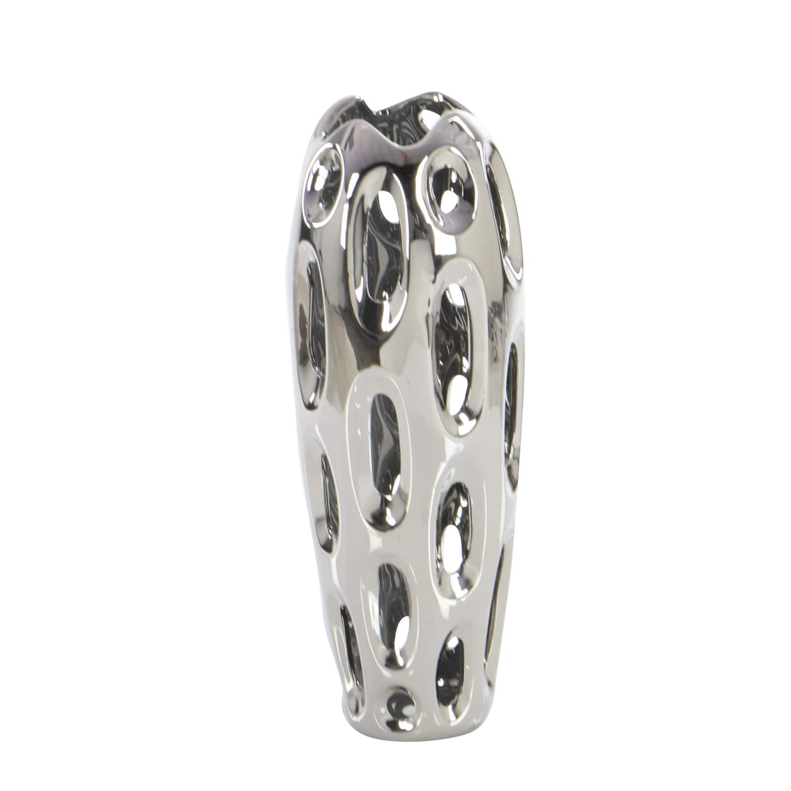 Silver Ceramic Contemporary Vase, 16" x 6" x 6"