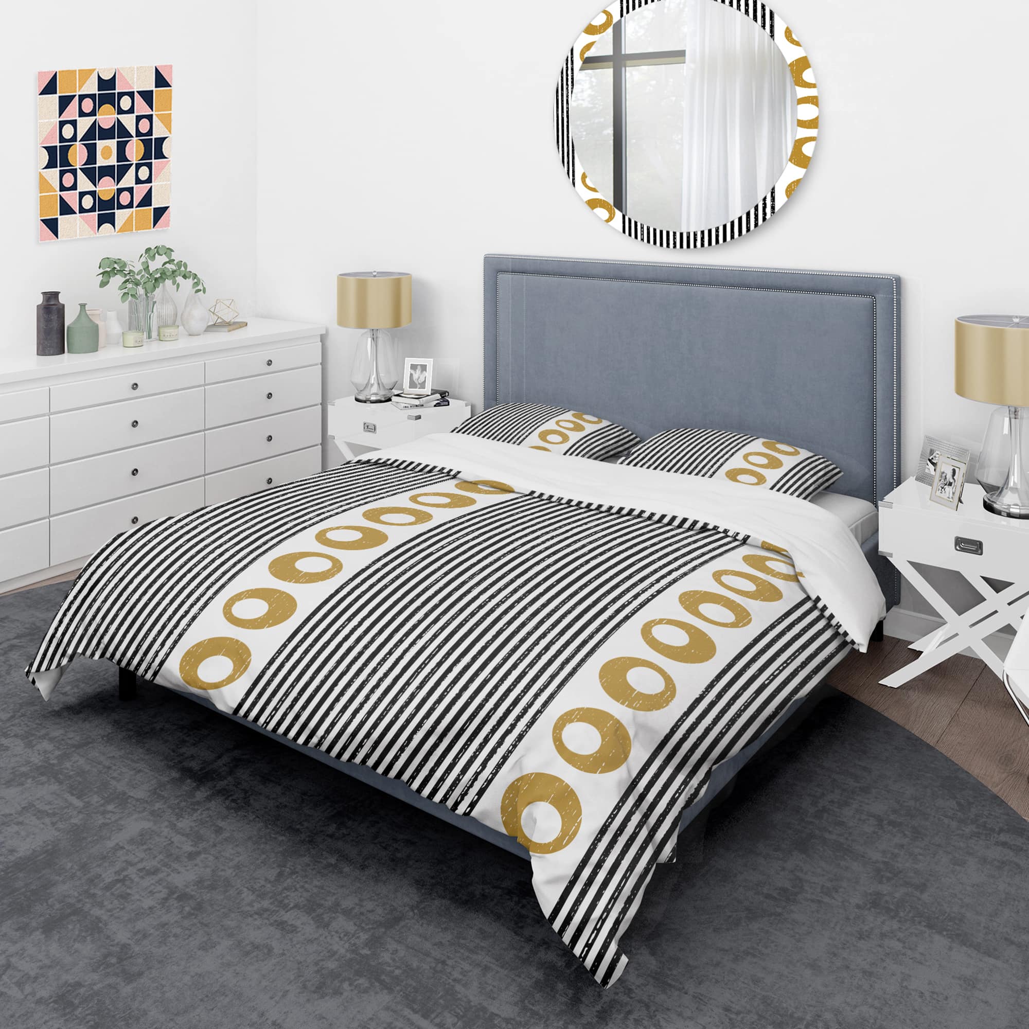 Designart 'Vertical Retro Geometrical Pattern I' Mid-Century Duvet Cover Set