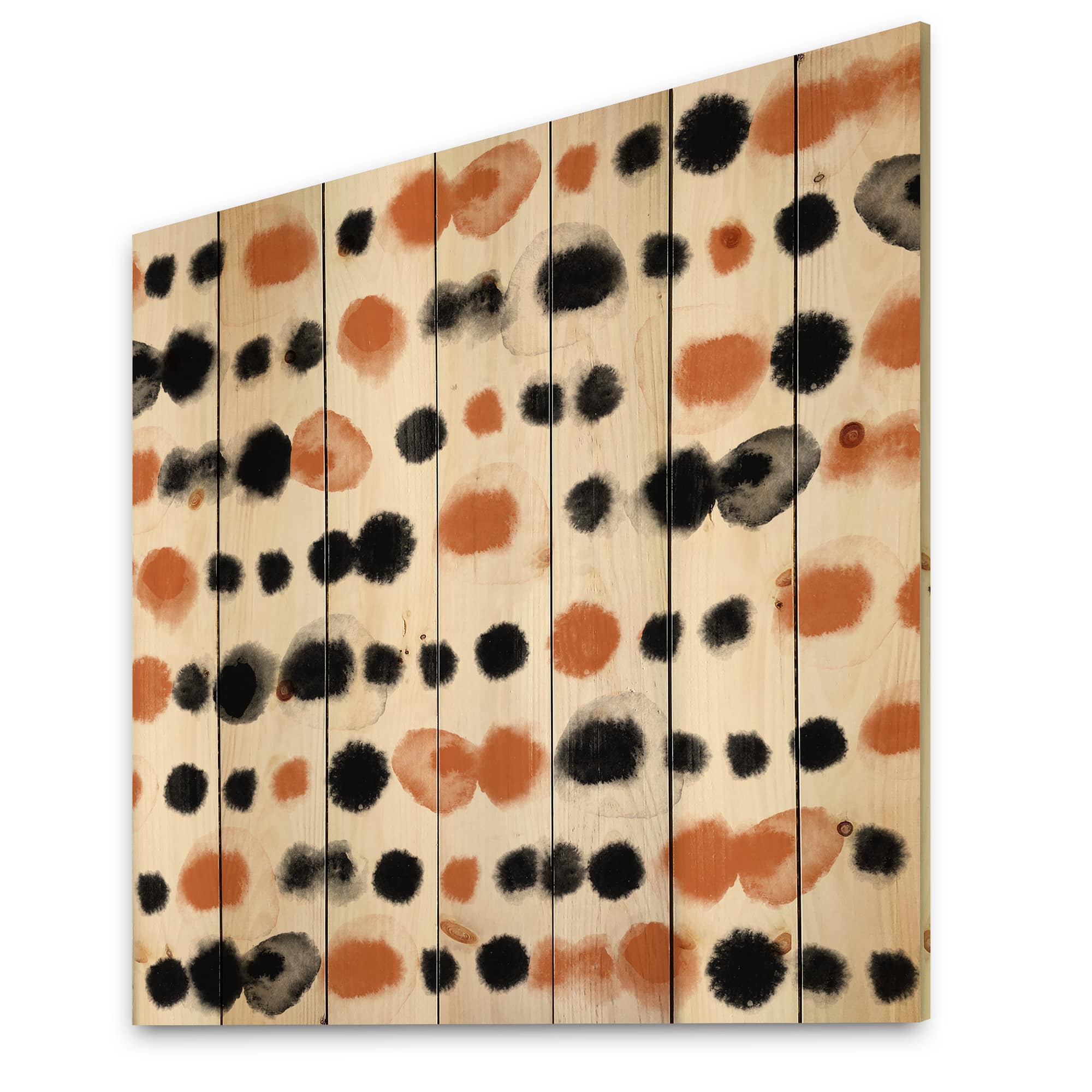 Designart - Black and Orange Polka Dots - Modern Print on Natural Pine Wood