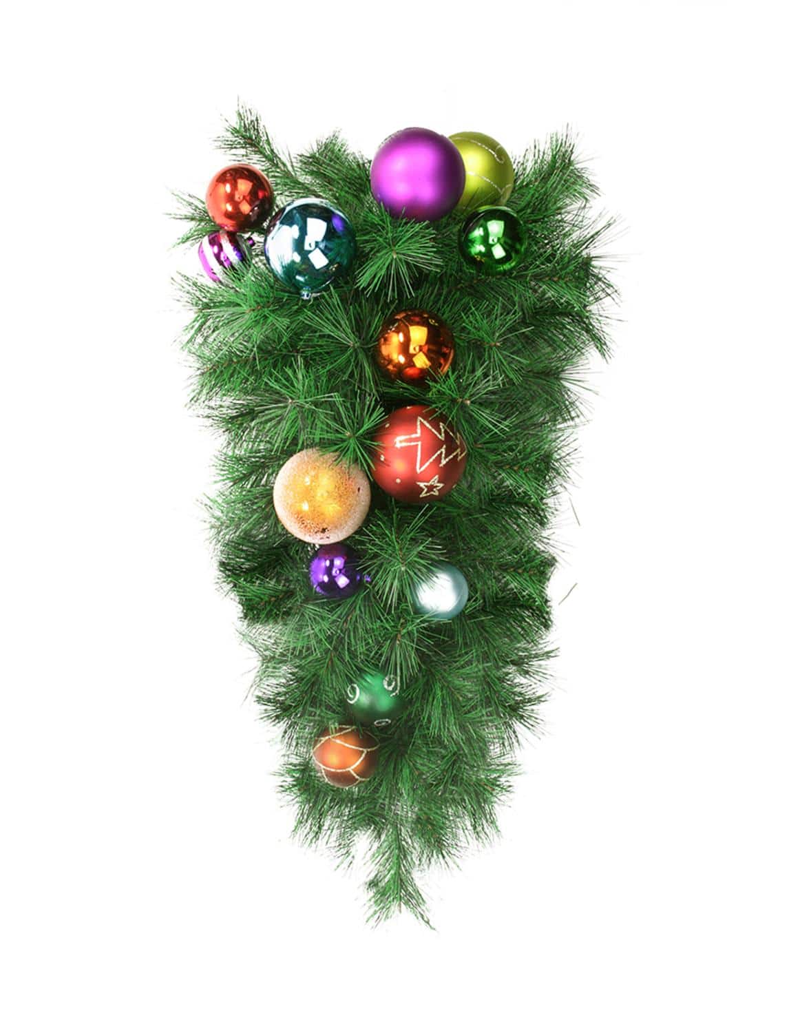 24" Unlit Long Needle Pine with Multicolor Ball Ornaments Teardrop Swag