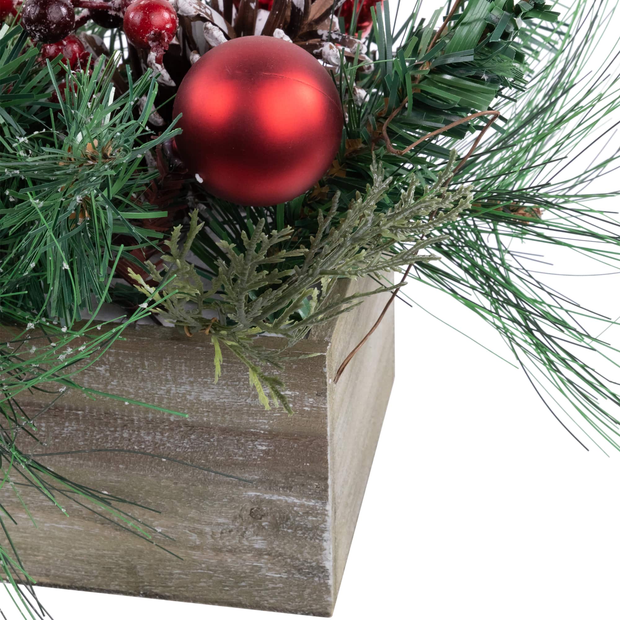 24" Pine Foliage in Wooden Box Planter