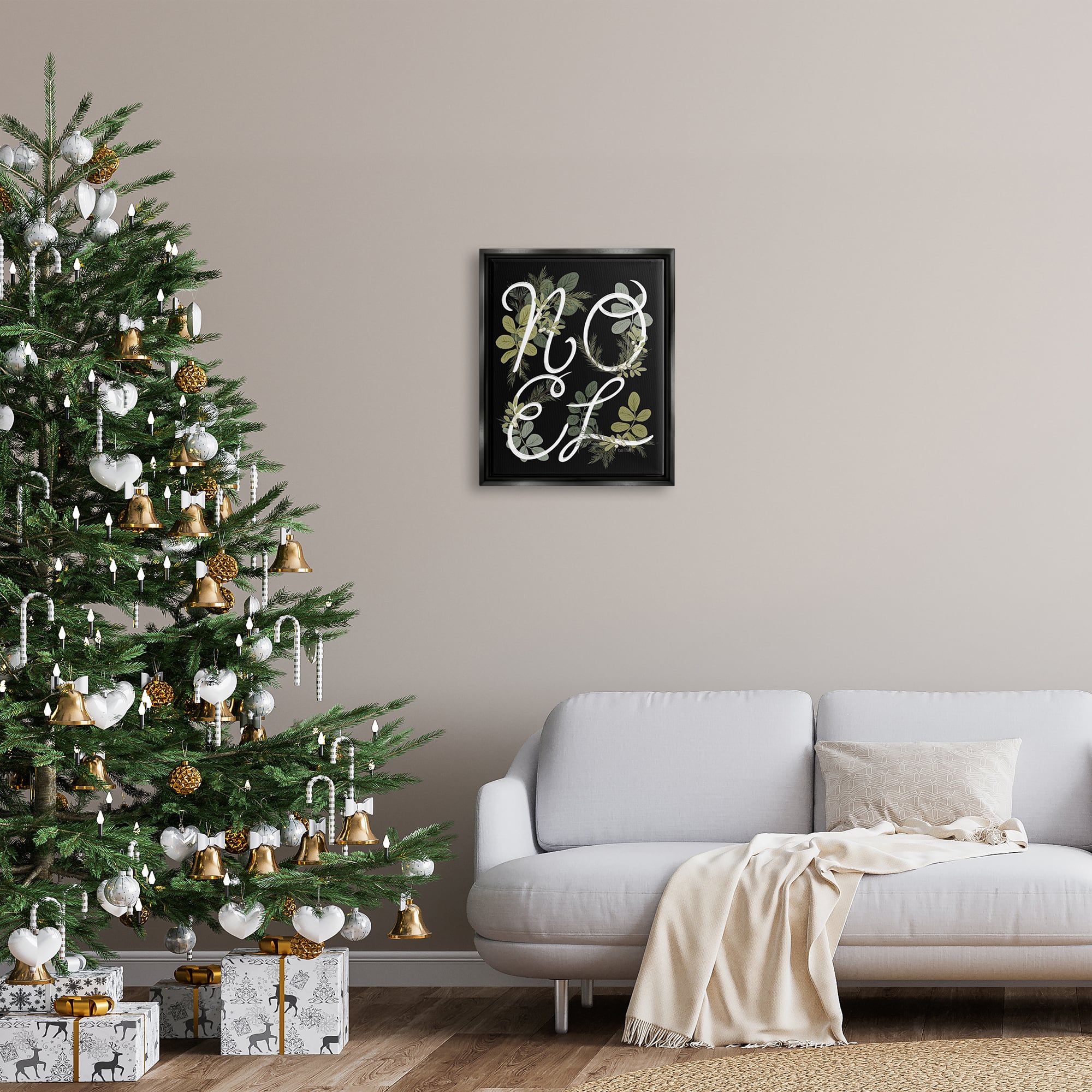 Stupell Industries Noel Intertwined Botanical Leaves Framed Floater Canvas Wall Art
