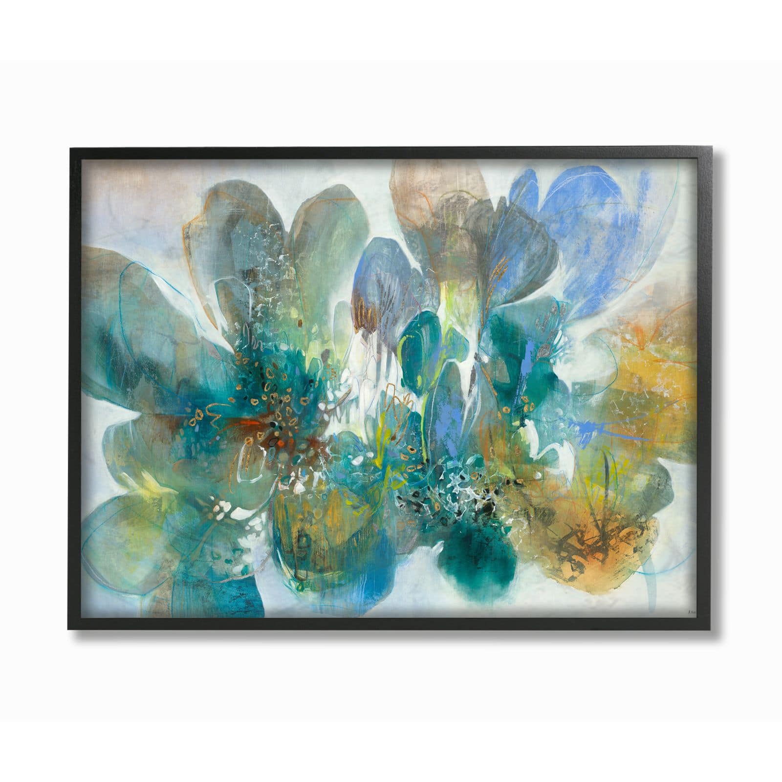 Stupell Industries Blue & Green Bright Painterly Florals with Black Frame Wall Accent