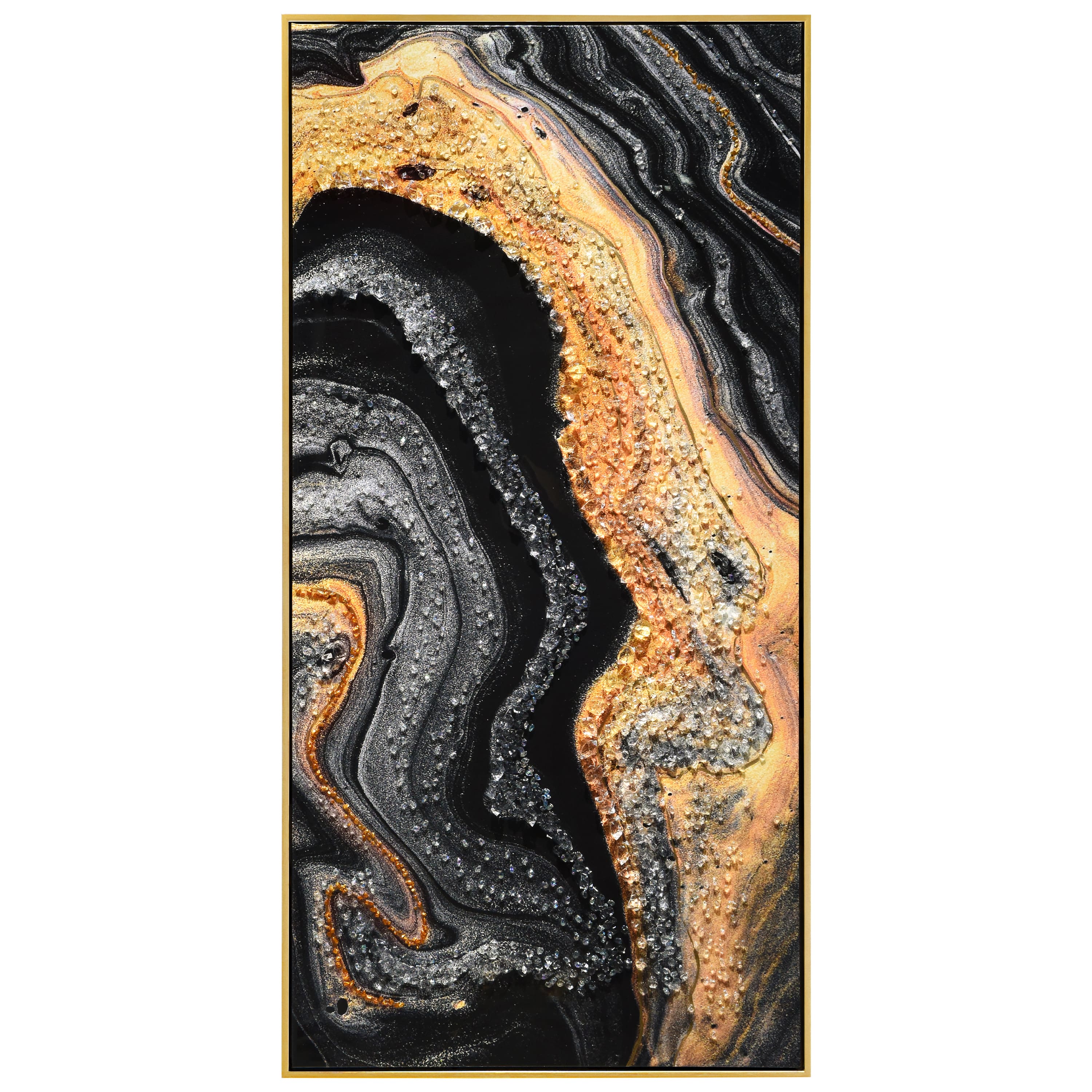 Empire Art Direct Arte De Crystallus 24" x 48" Golden Veins IV Epoxy Coated Wrapped Framed Glossy Abstract Canvas Wall Art