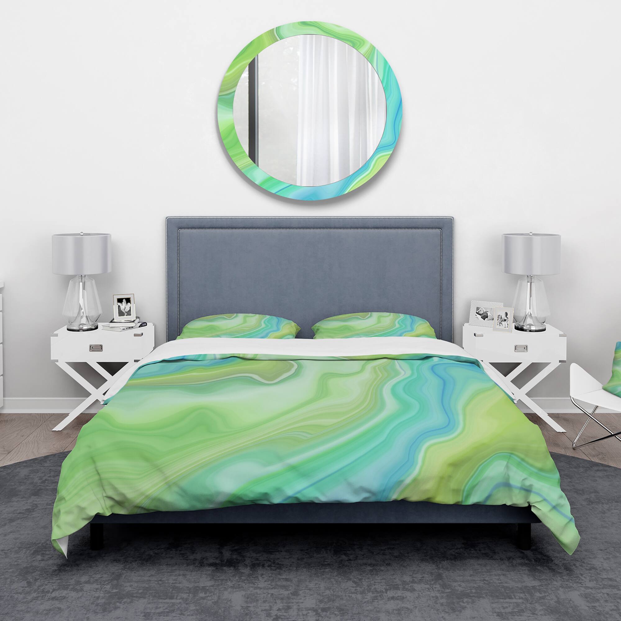 Designart 'Marbled Colours in Shades of Green and Blue' Modern & Contemporary Bedding Set - Duvet Cover & Shams