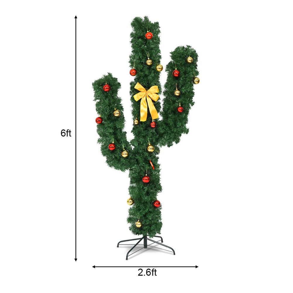 Costway 6ft. Pre-Lit Cactus Artificial Christmas Tree, Warm White LED Lights & Ball Ornaments