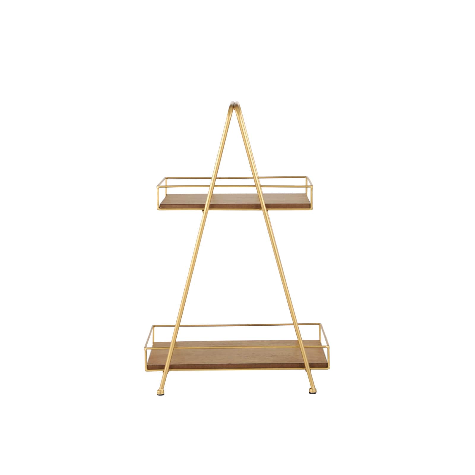 22" Brown Wood & Iron 2-Tier Tray Stand