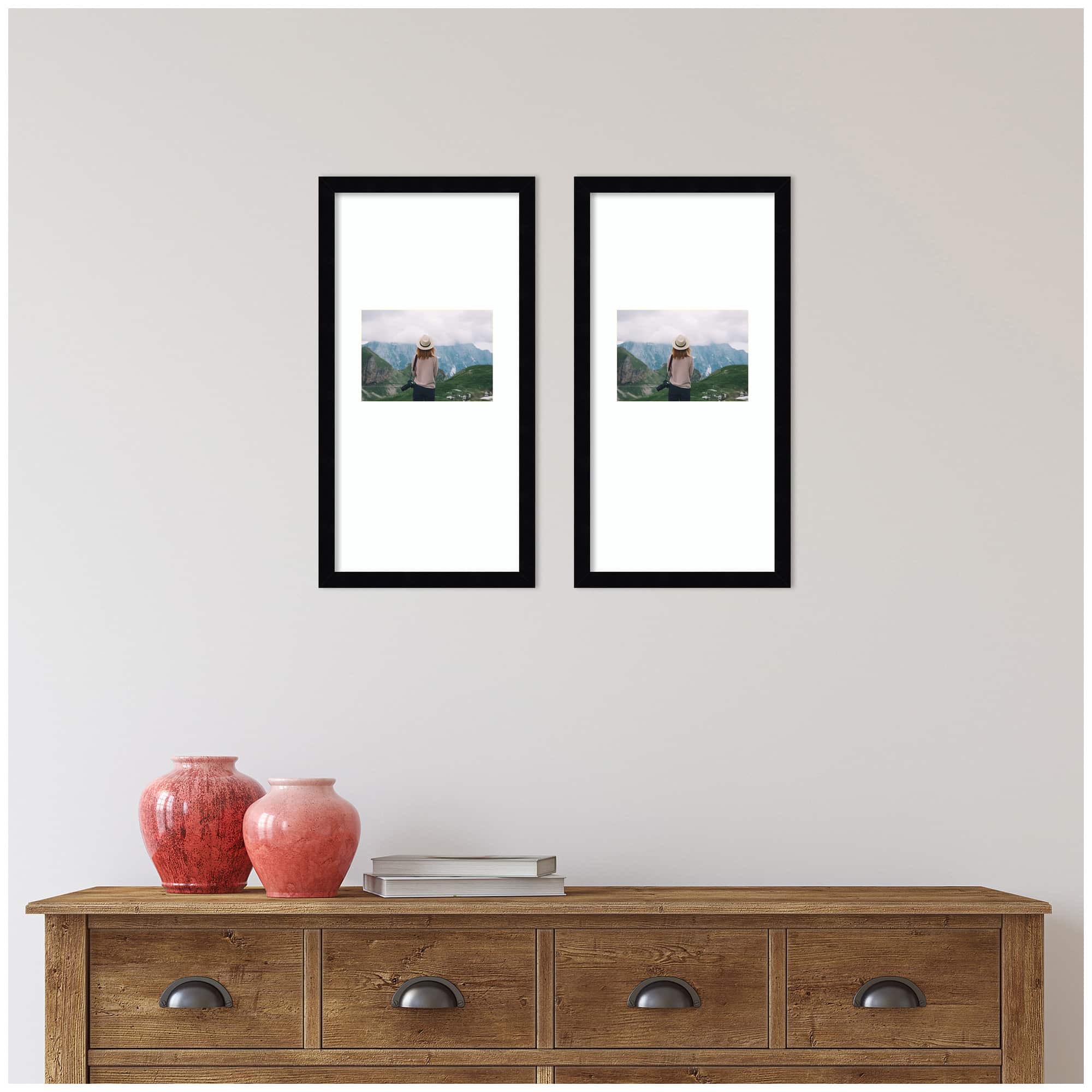 Kate and Laurel 11" x 20" Svelte Noir Black Photo Frames with 5" x 7" Mat, 2ct.