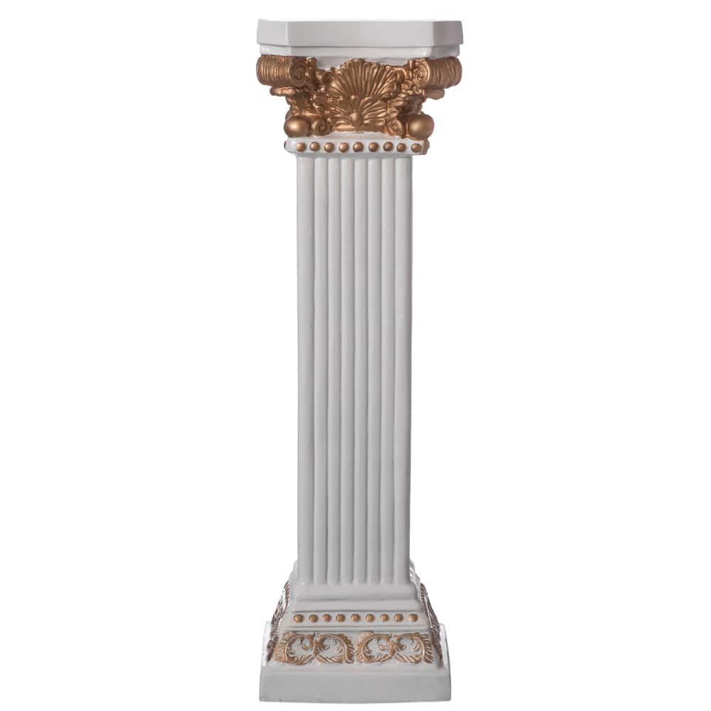 Uniquewise White & Gold Fiberglass Plinth Roman Style Column Ionic Piller Pedestal Vase Stand Décor