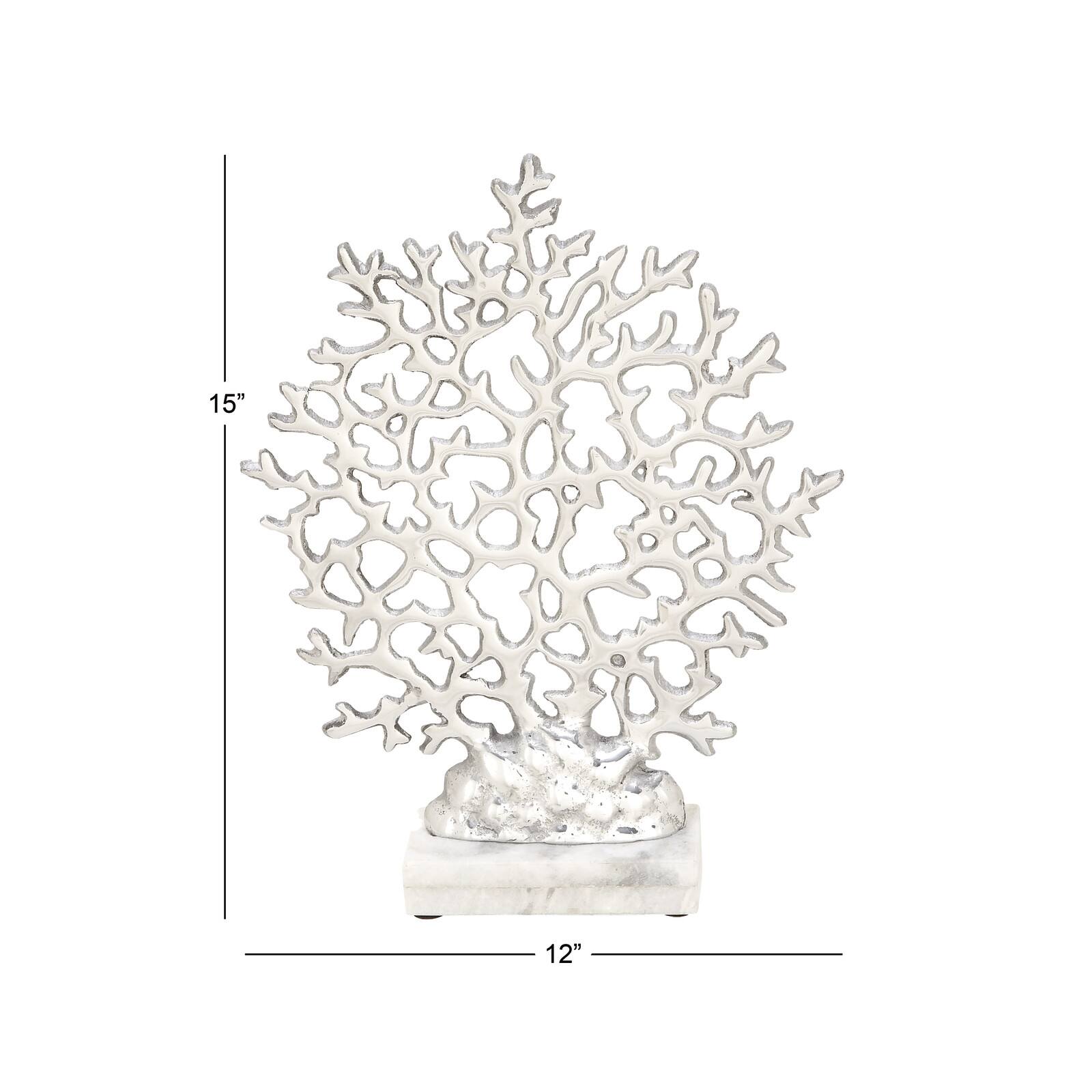 15" Silver Aluminum & Marble Coral Sculpture