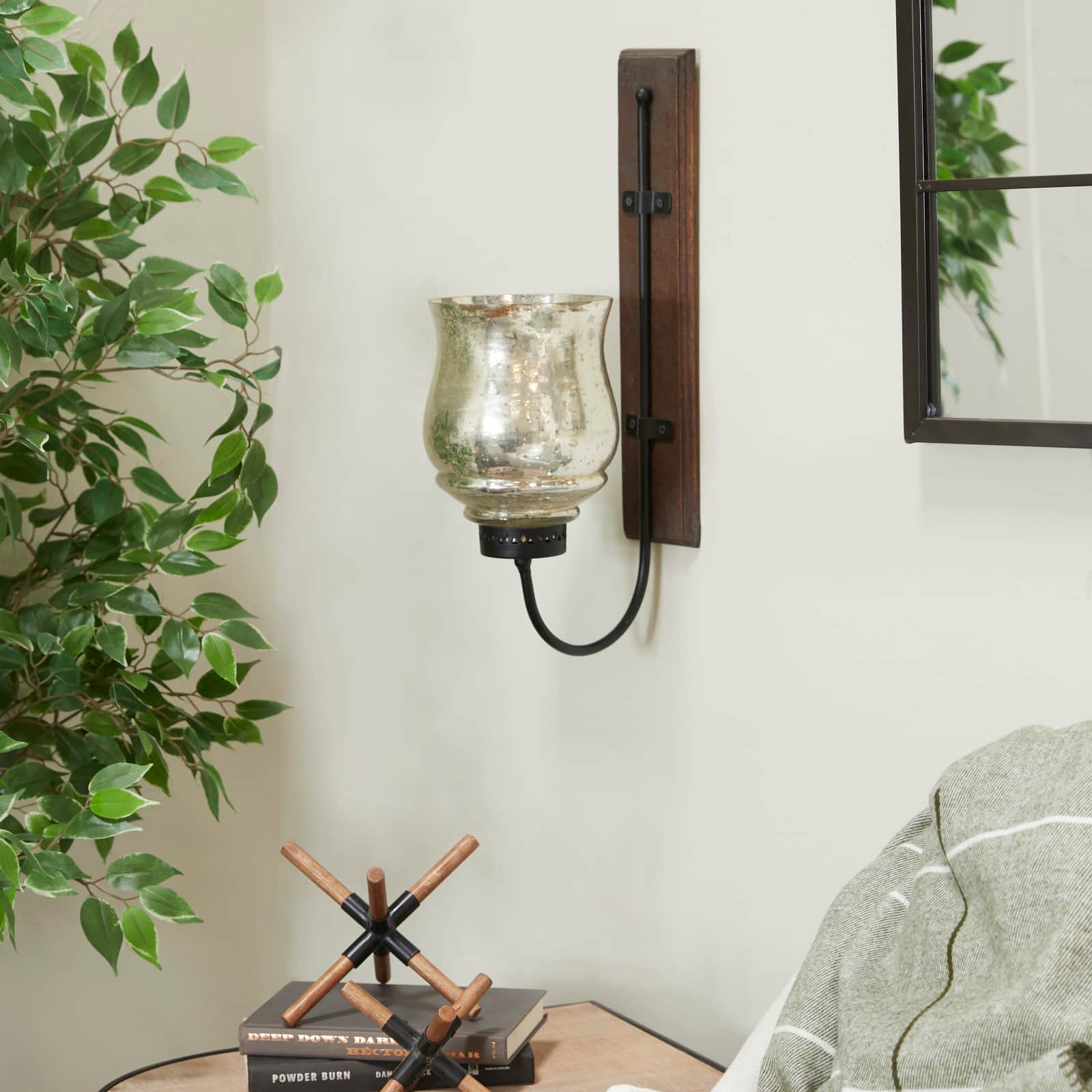 Brown Mango Wood Traditional Candle Wall Sconce, 21" x 9" x 4"