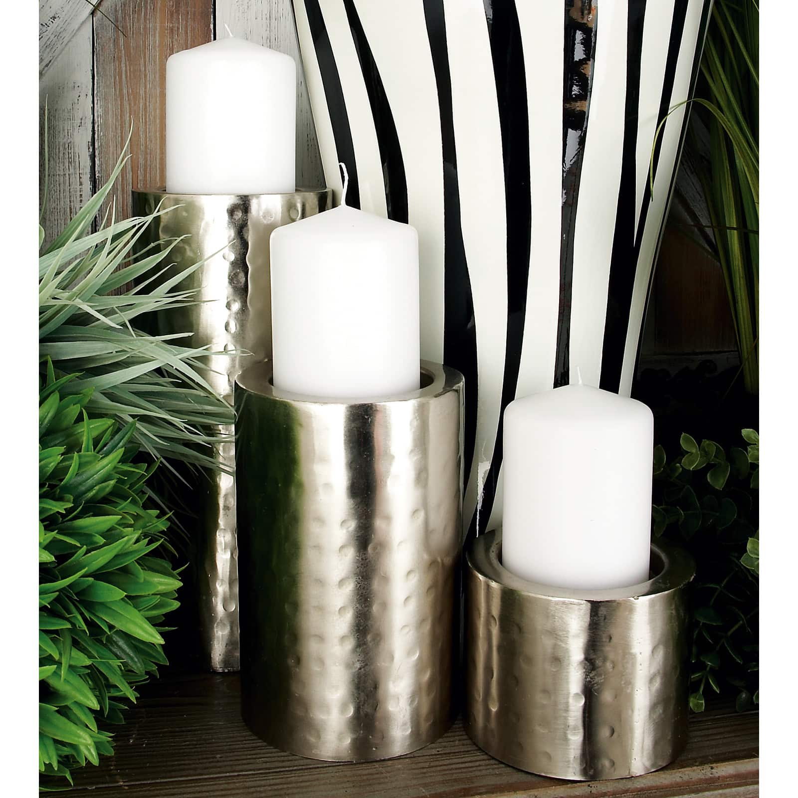 Metal Industrial 3 Piece Pillar Candle Holder Set