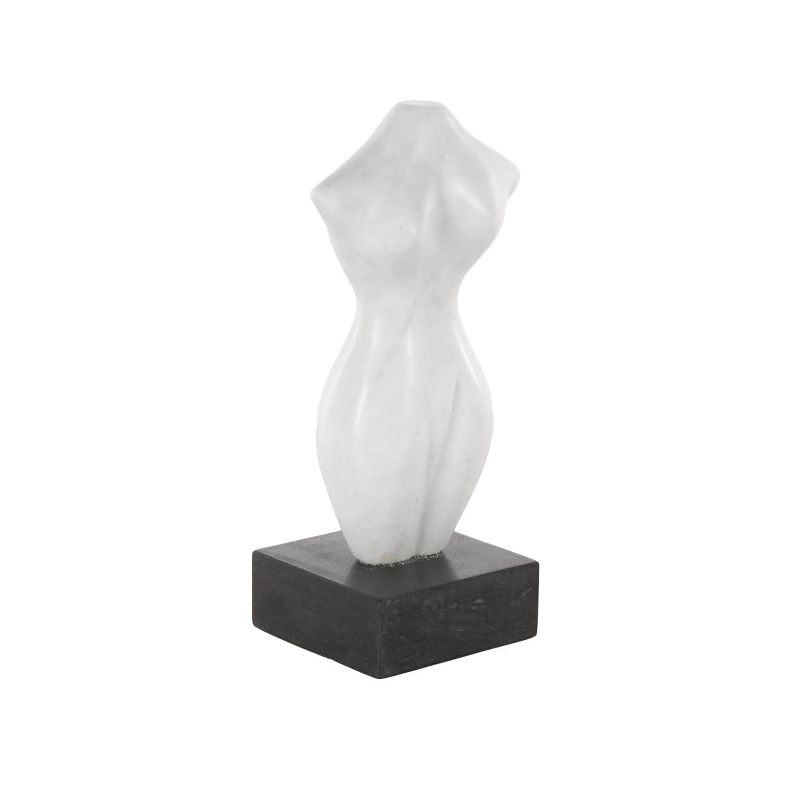 10.75" White with Black Block Base Marble Woman Abstract Female Form Sculpture