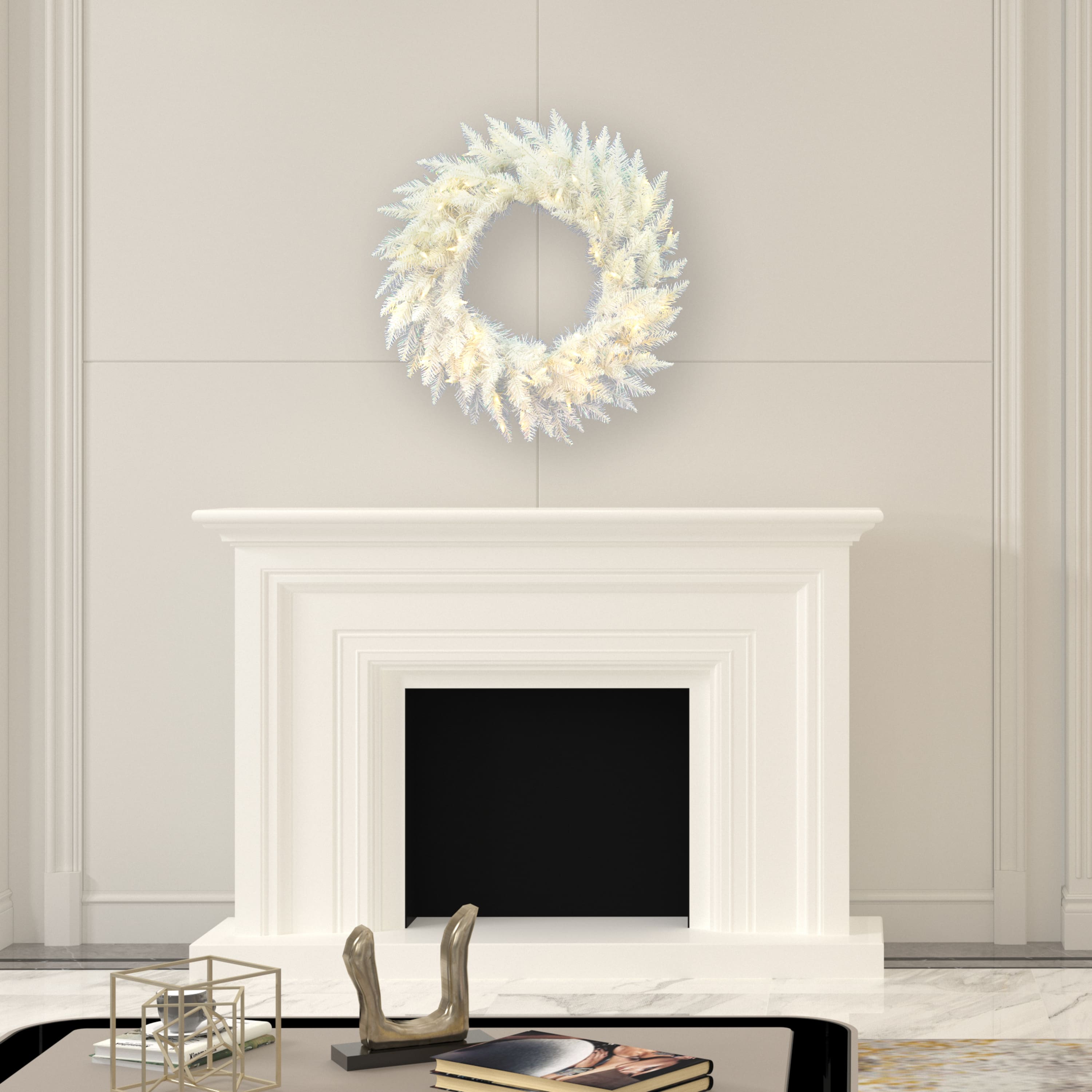 30" Warm White LED Sparkle White Spruce Wreath