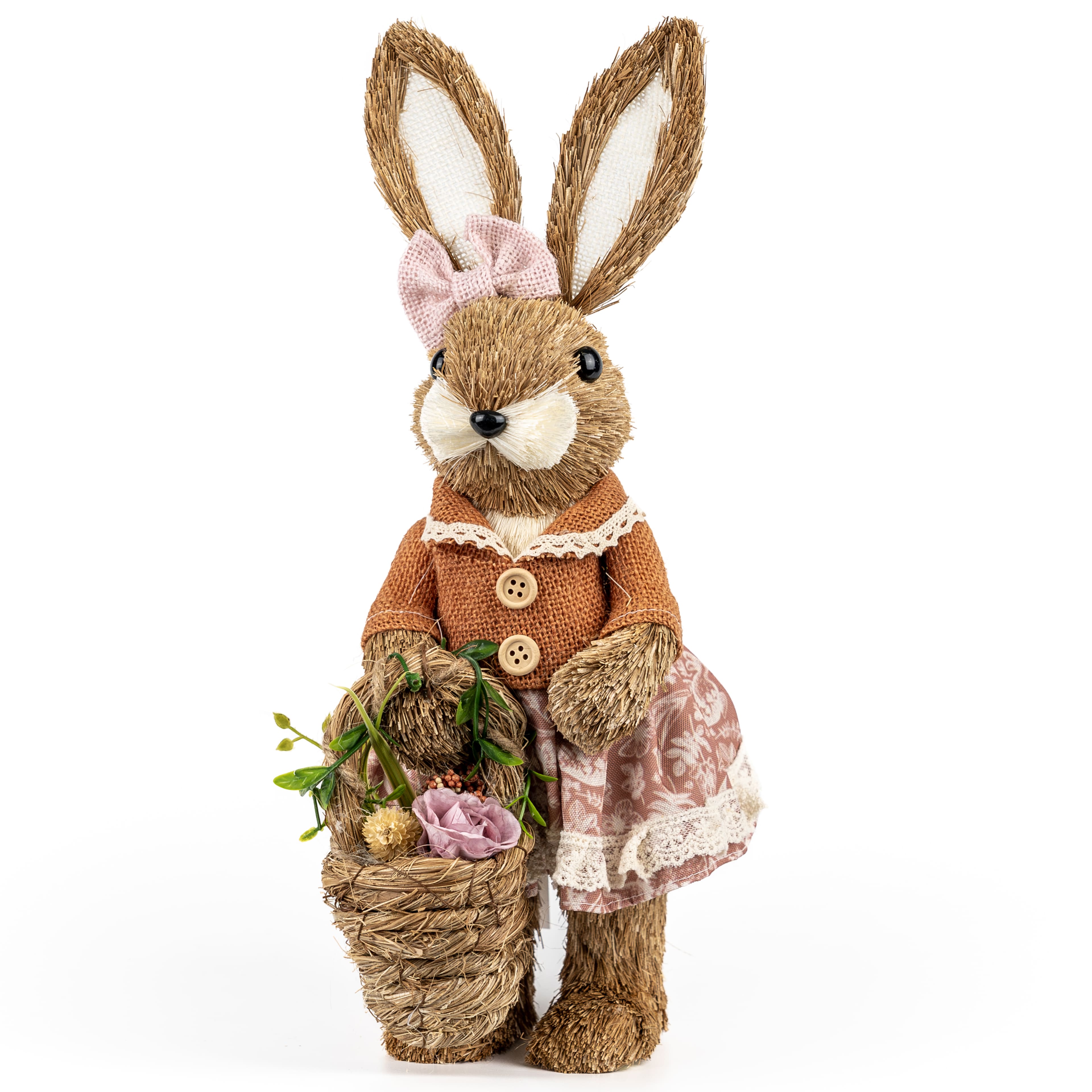 15.75" Sisal Bunny with Floral Basket Décor by Ashland®