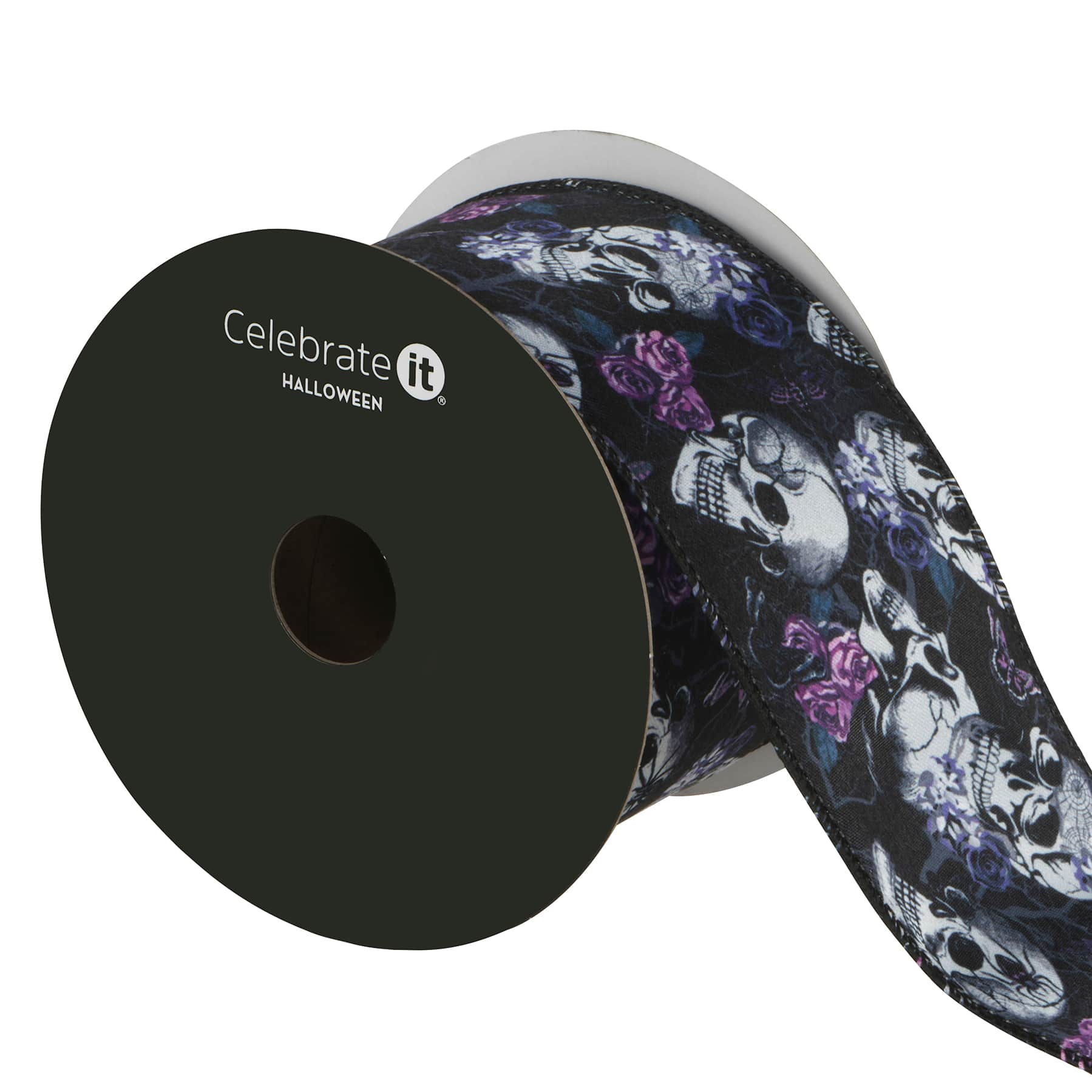2.5" x 6.6yd. Black Skulls & Roses Wired Ribbon by Celebrate It®