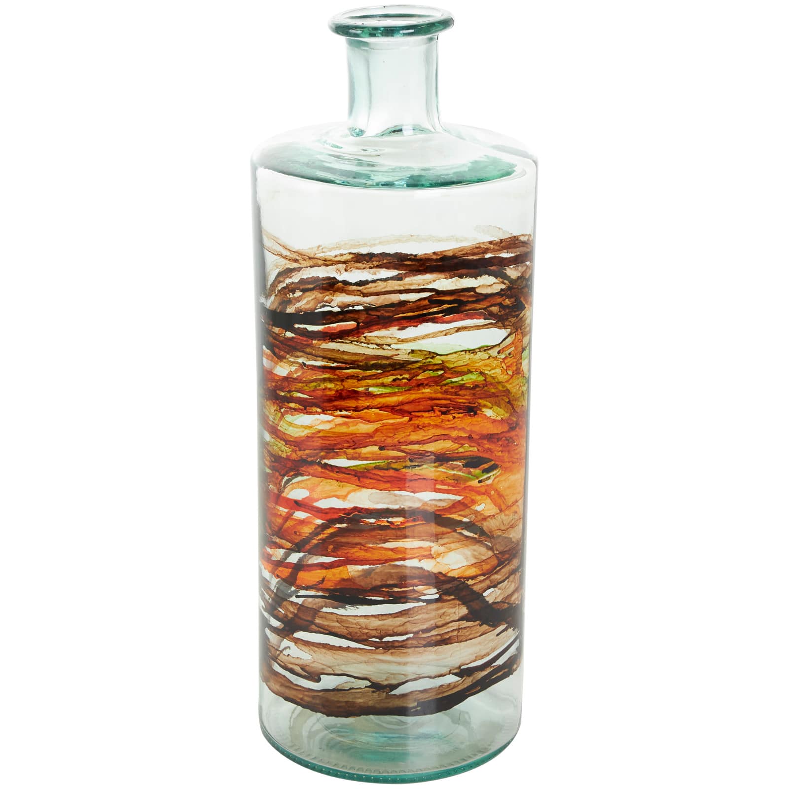16" Orange & Brown Swirl Spanish Bottle Vase