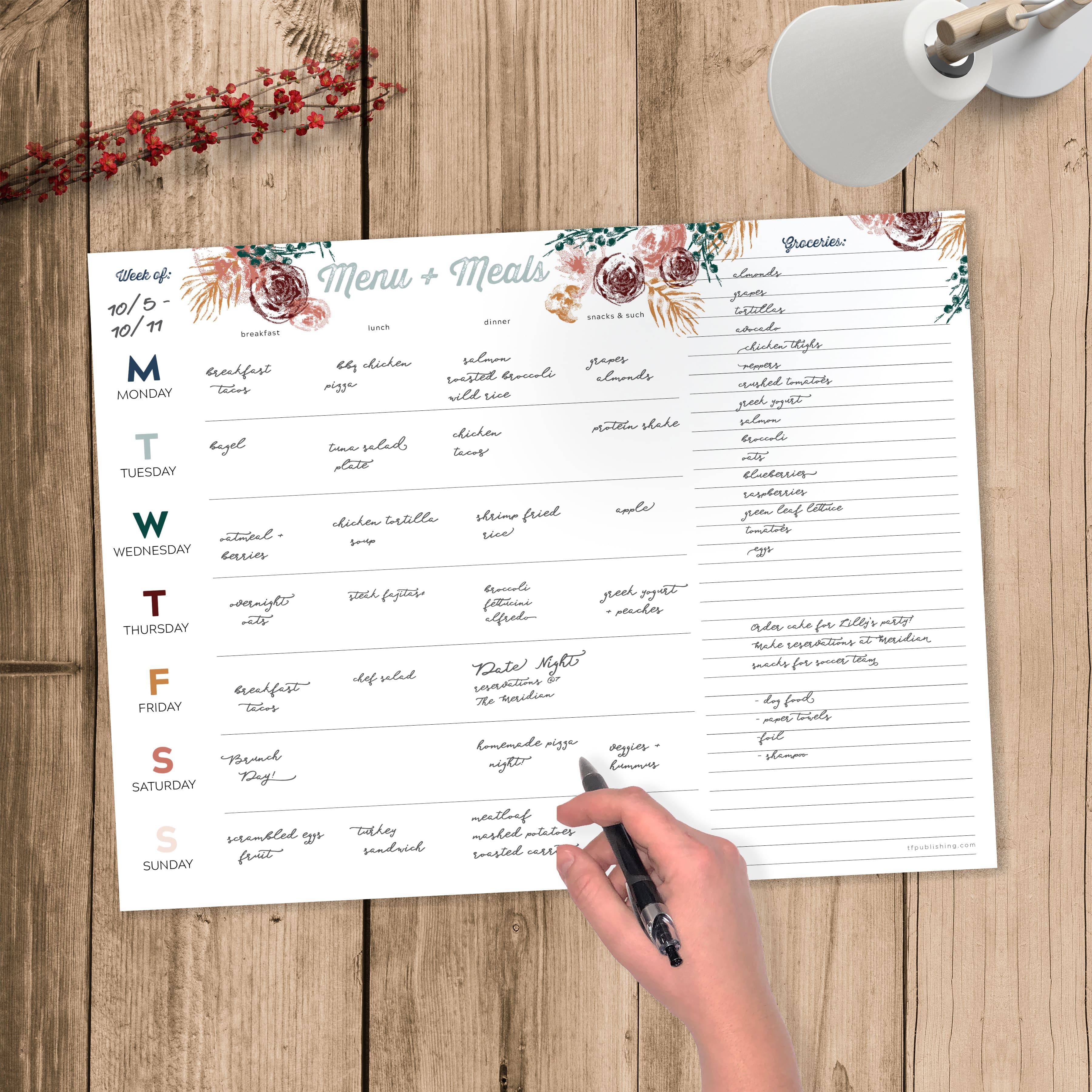 TF Publishing Floral Weekly Meal Planning Pad