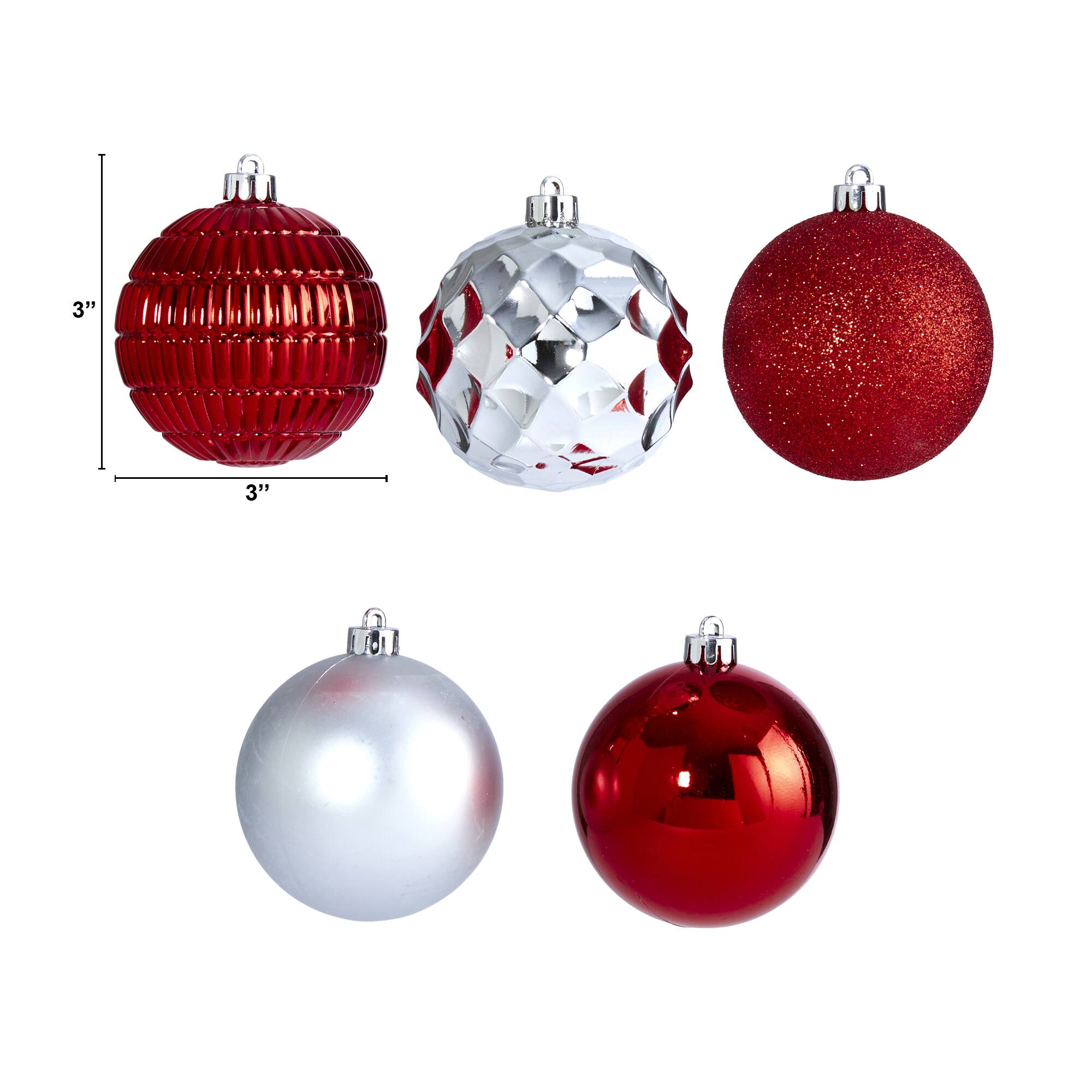 40ct. 3" Red & Silver Shatterproof Ball Ornaments
