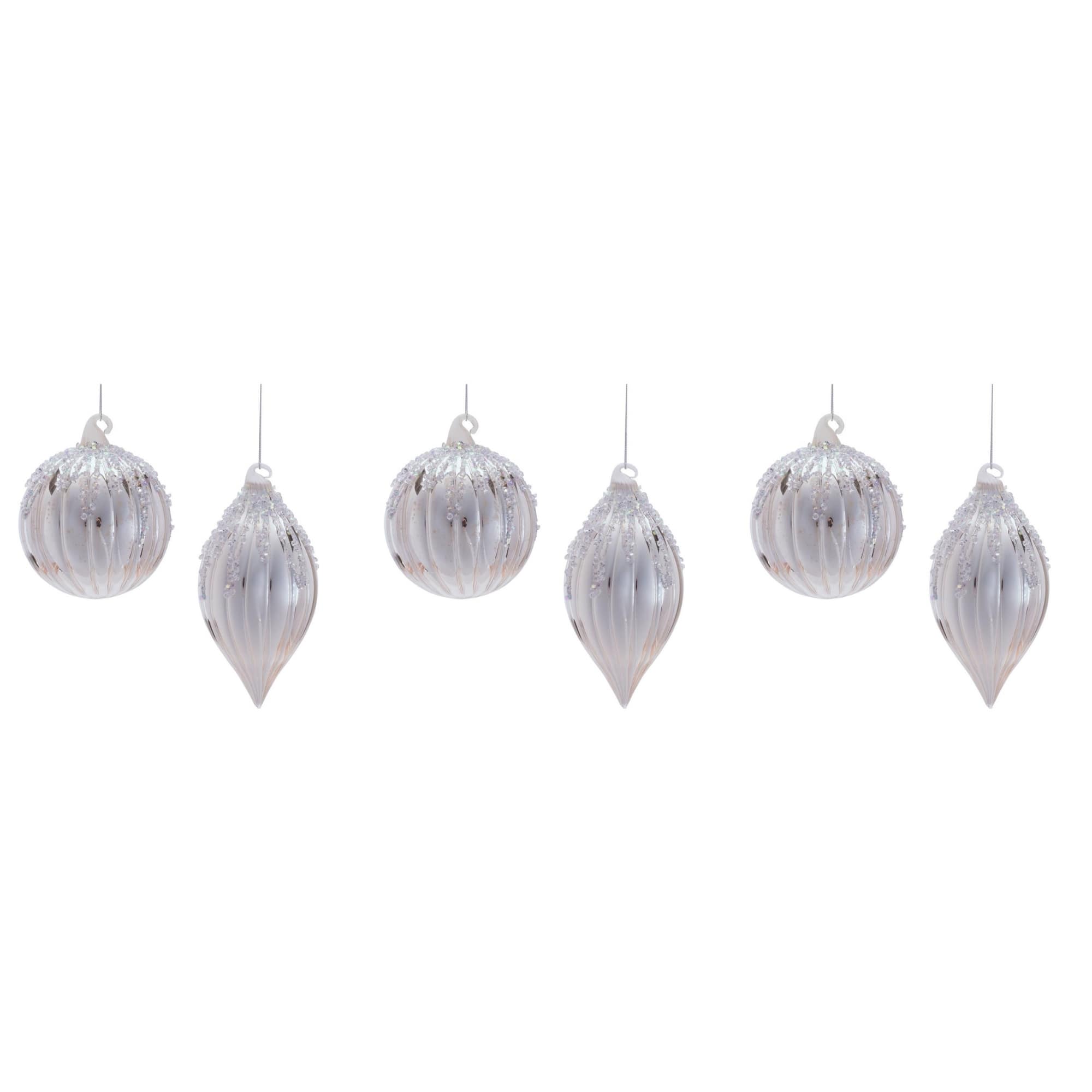Melrose Silver Glass Ornament Set