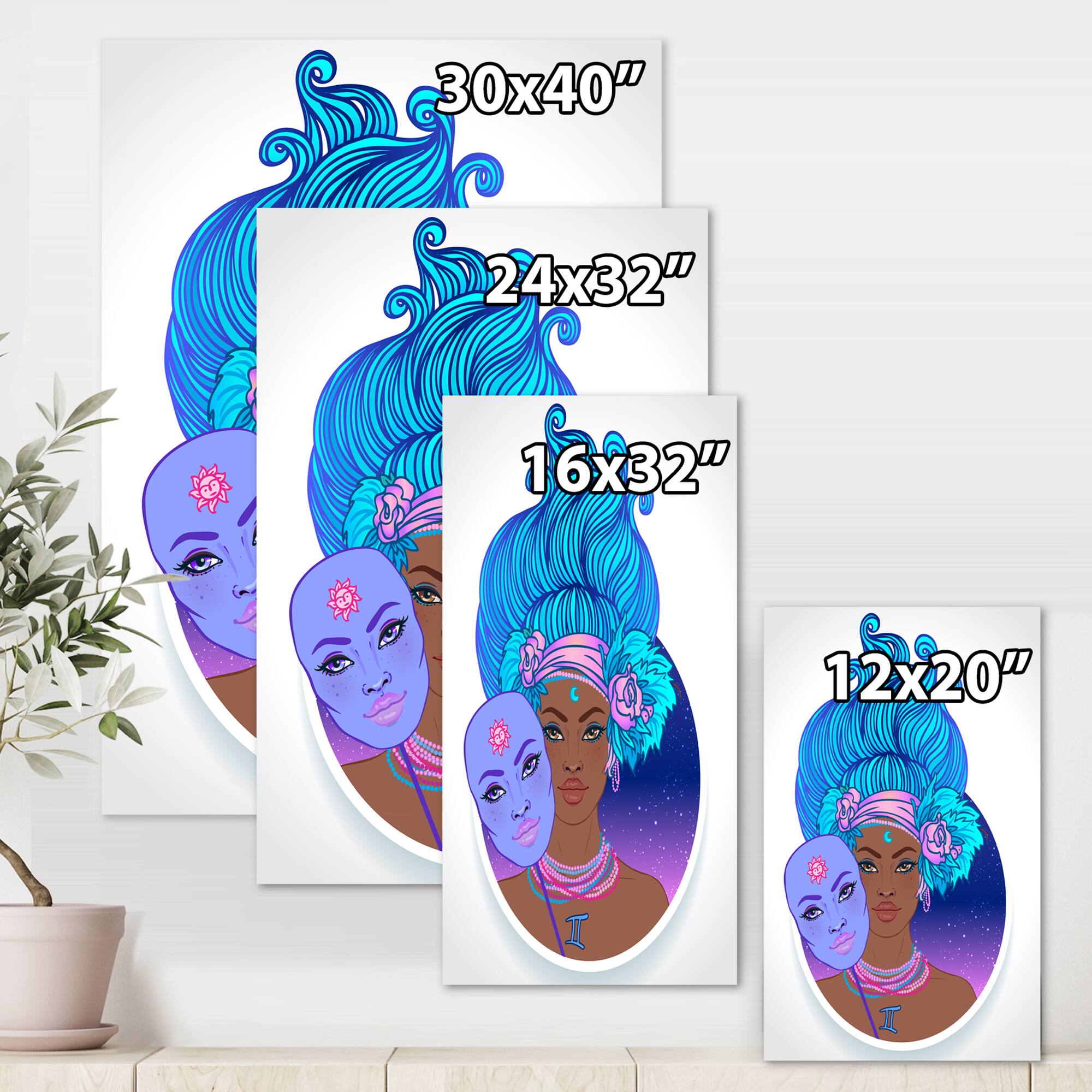 Designart - Portrait of African American Woman With Blue Hair II