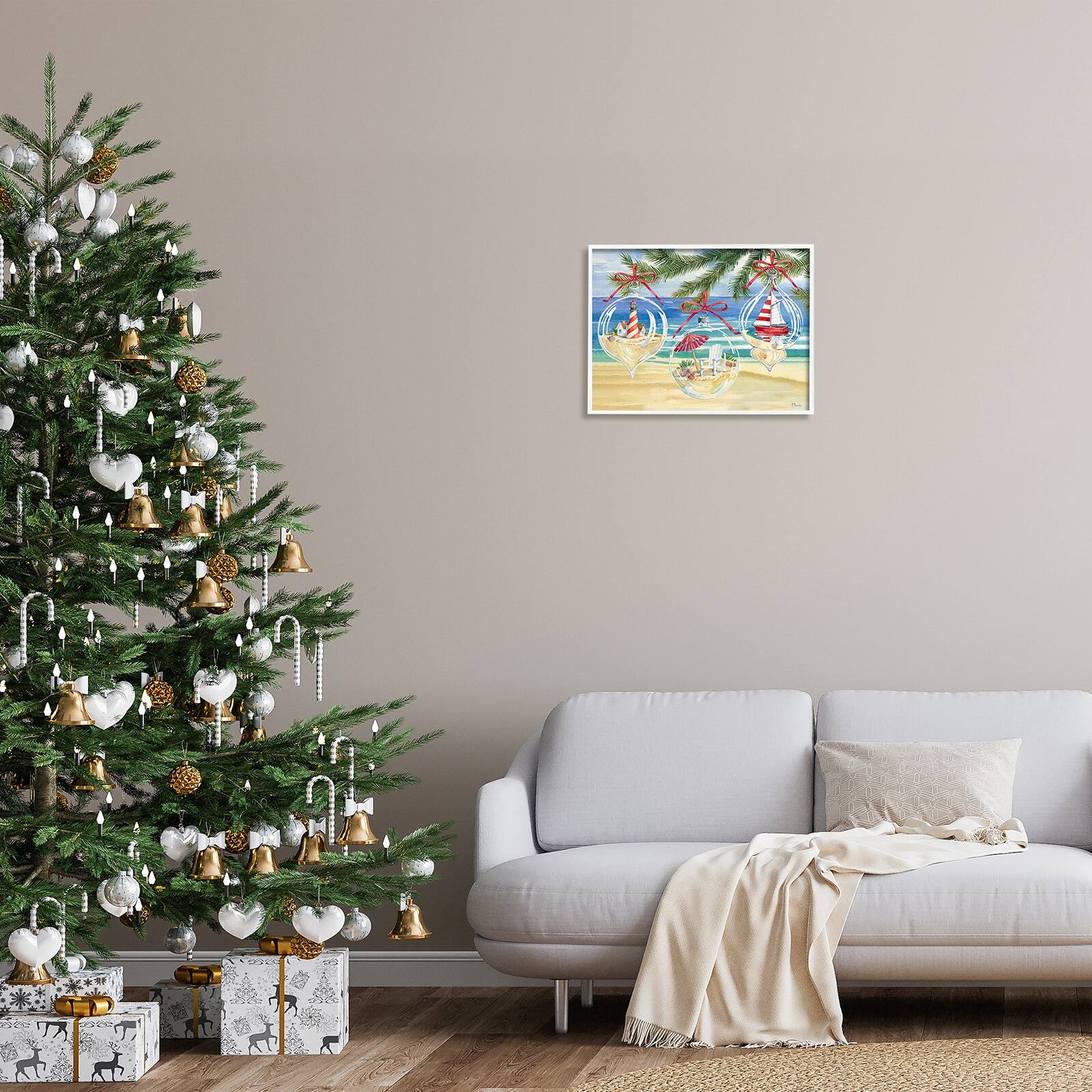 Stupell Industries Coastal Christmas Ornaments Framed Giclee Art
