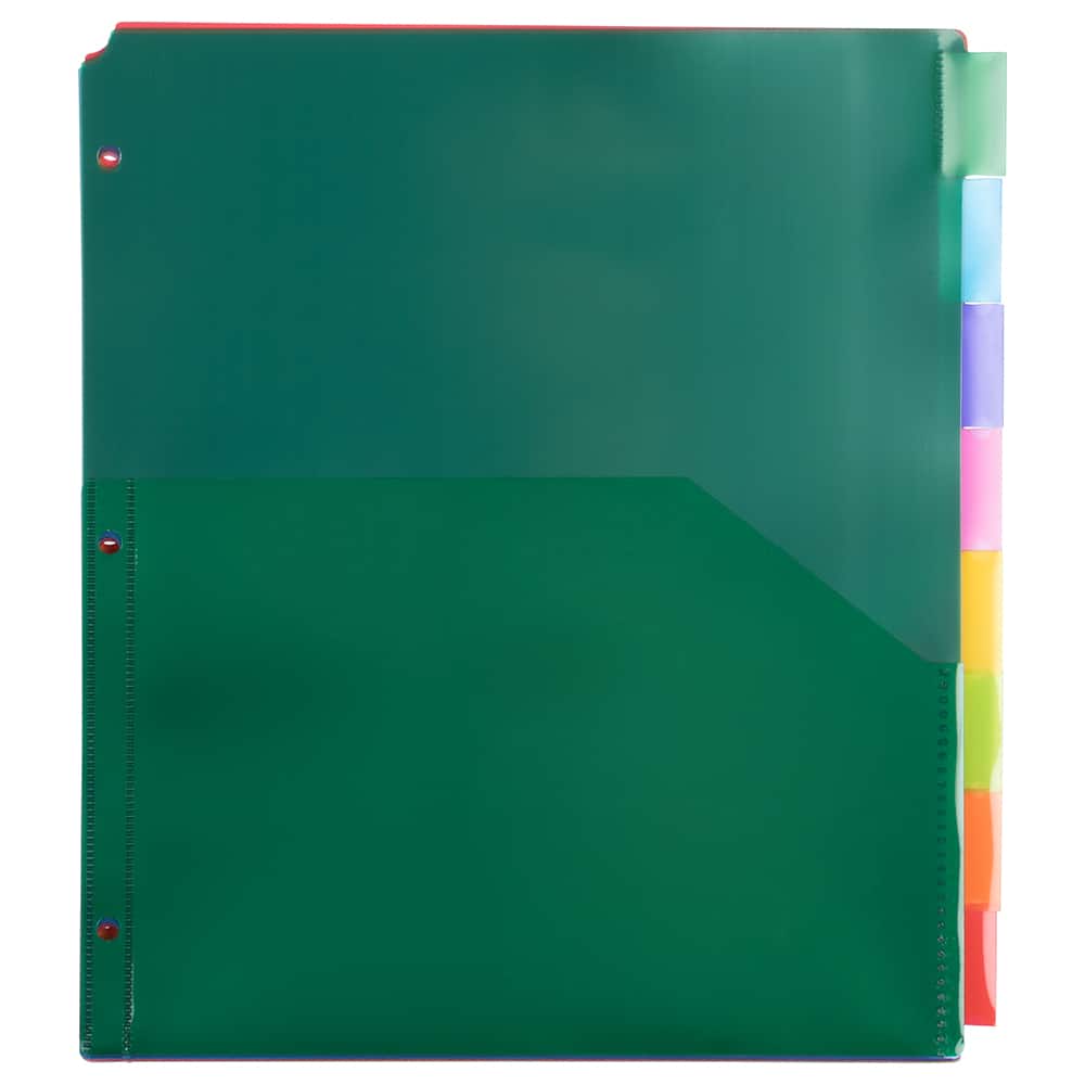 JAM Paper 9.75" x 11.5" 8-Tab Plastic Index Tab Dividers with Double Pockets