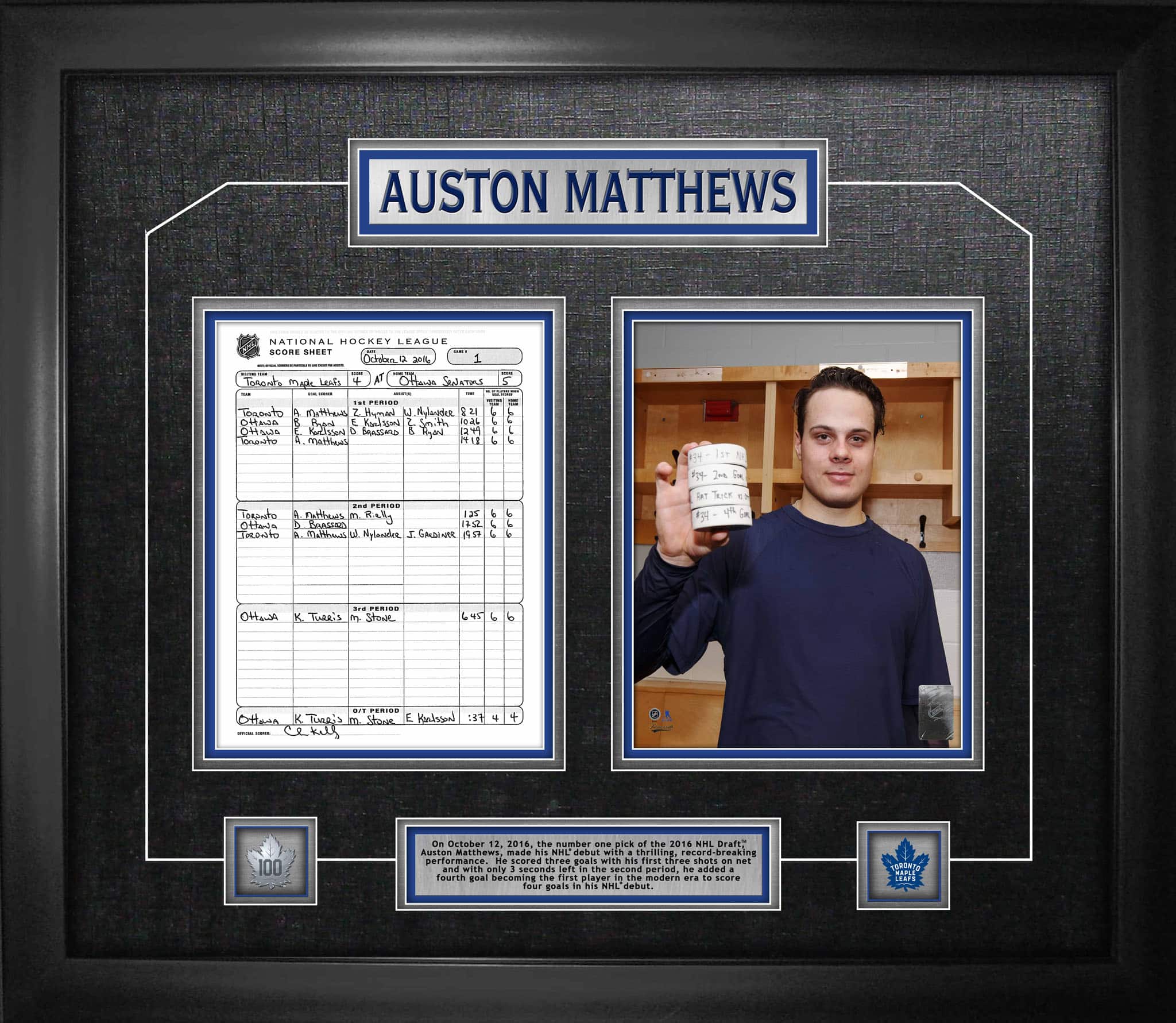 Auston Matthews Toronto Maple Leafs Framed Four Goal First Game Scoresheet Collage 28.5" x 24.5"