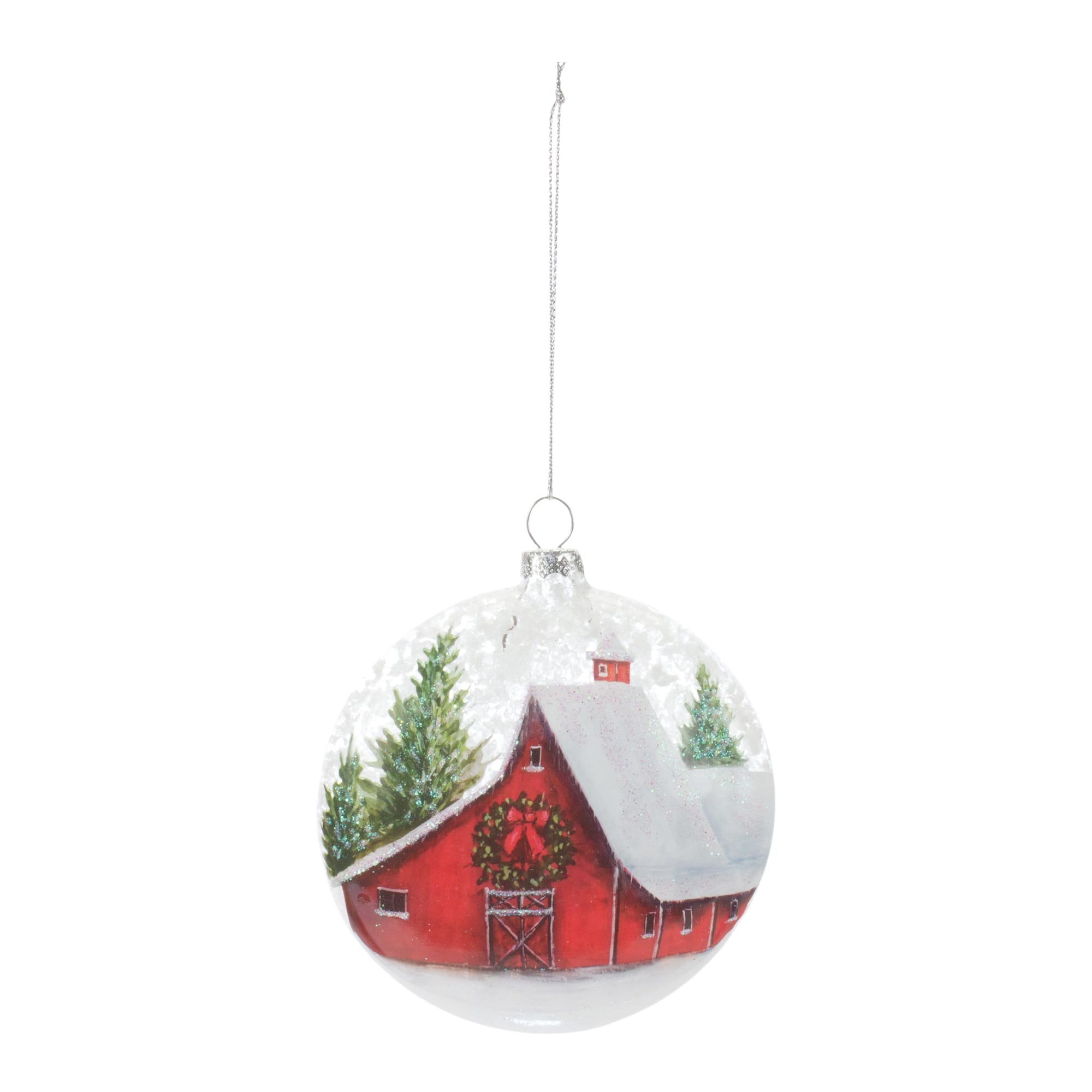 12ct. Frosted Barn Glass Ball Ornament